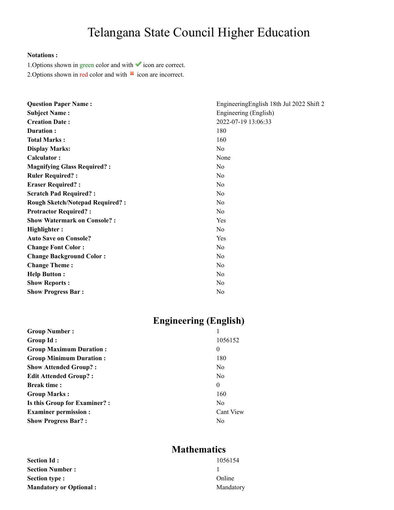 TS EAMCET 2022 Engineering Question Paper with Key (18 July 2022 Afternoon (English )) - Page 1