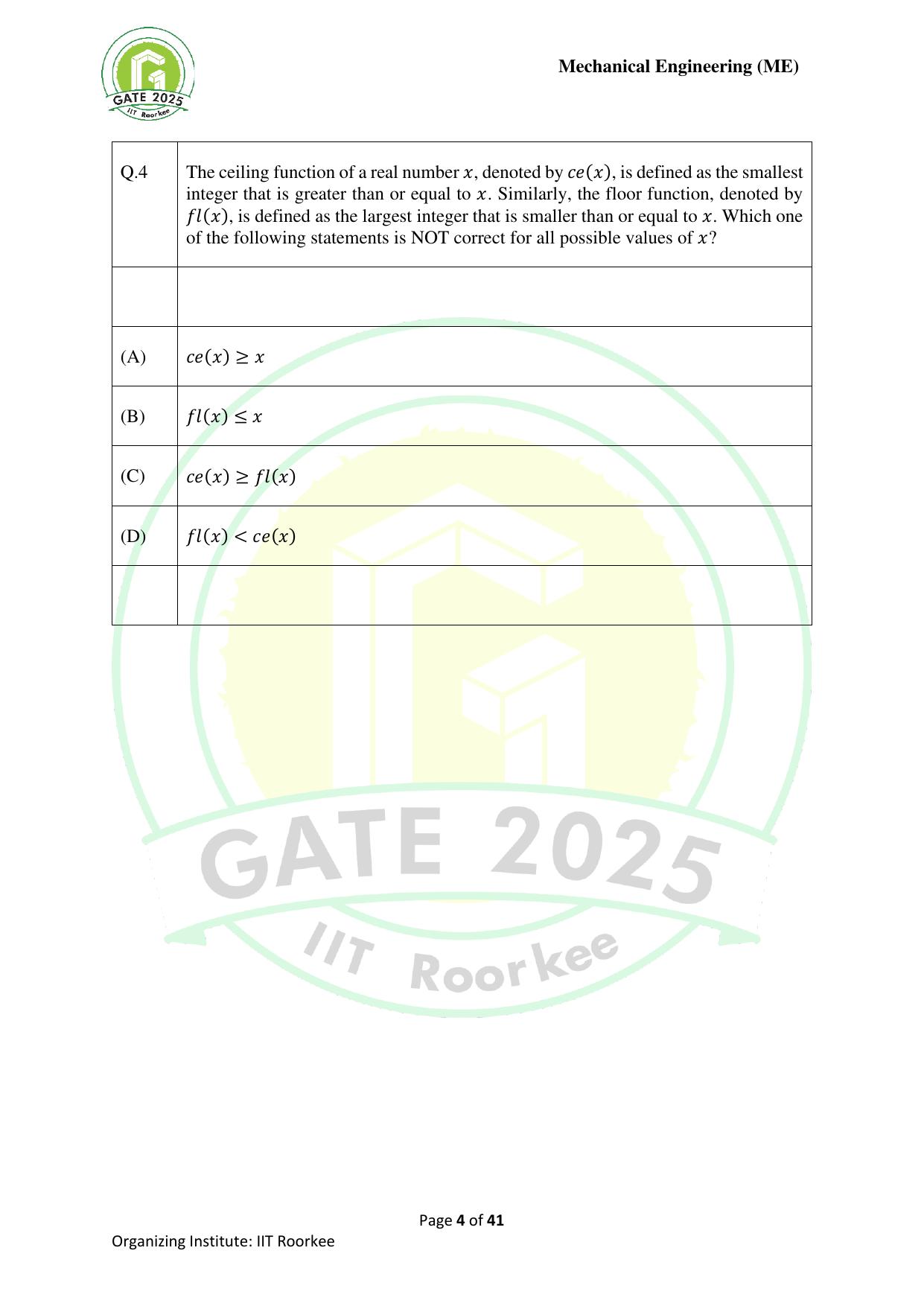 GATE 2025 Mechanical Engineering (ME) Question Paper - Page 4