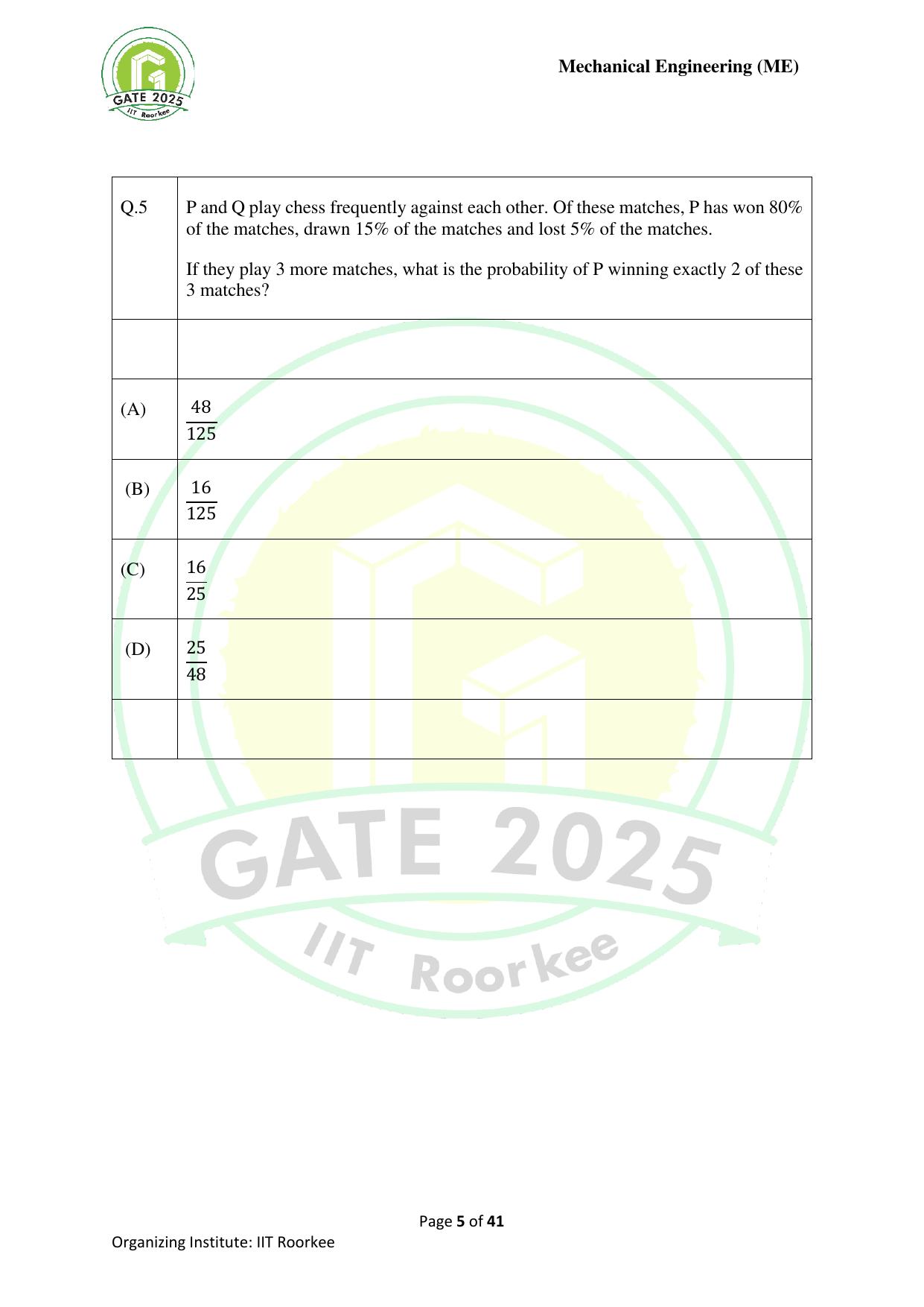 GATE 2025 Mechanical Engineering (ME) Question Paper - Page 5