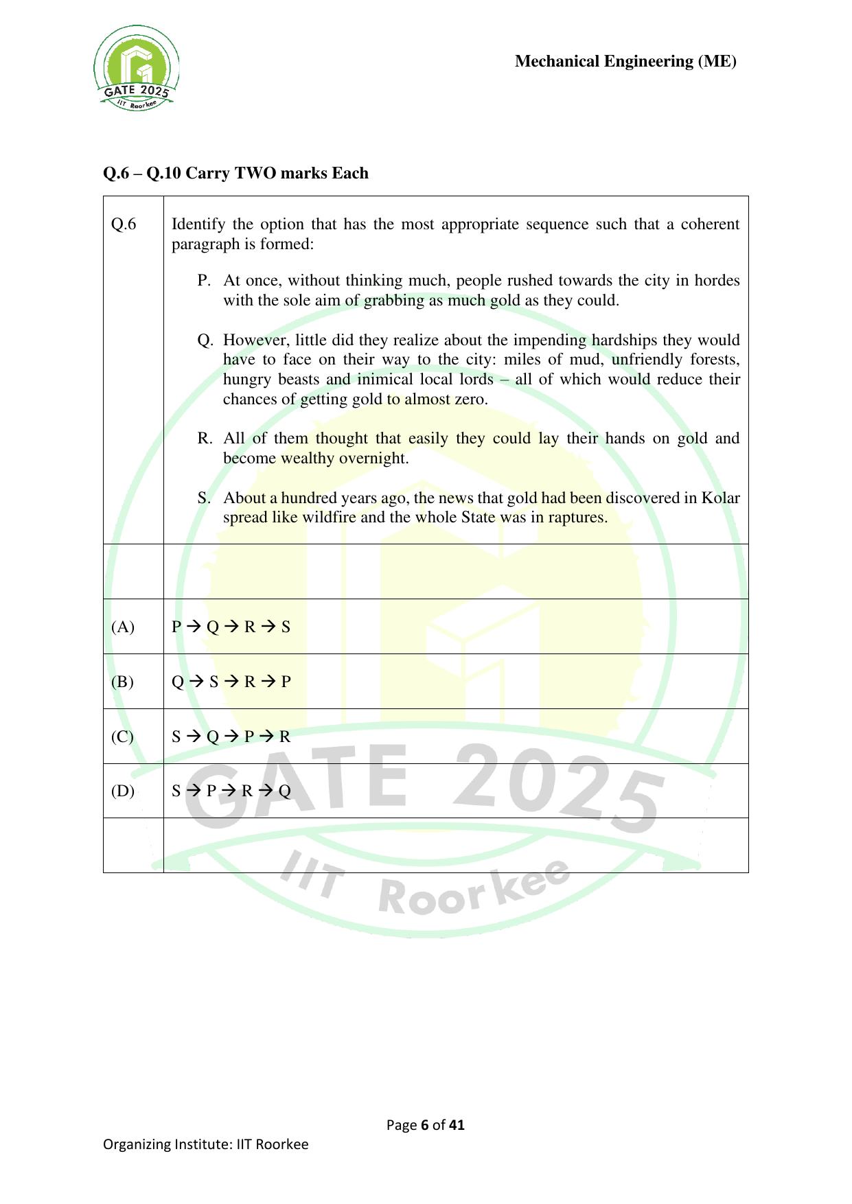 GATE 2025 Mechanical Engineering (ME) Question Paper - Page 6