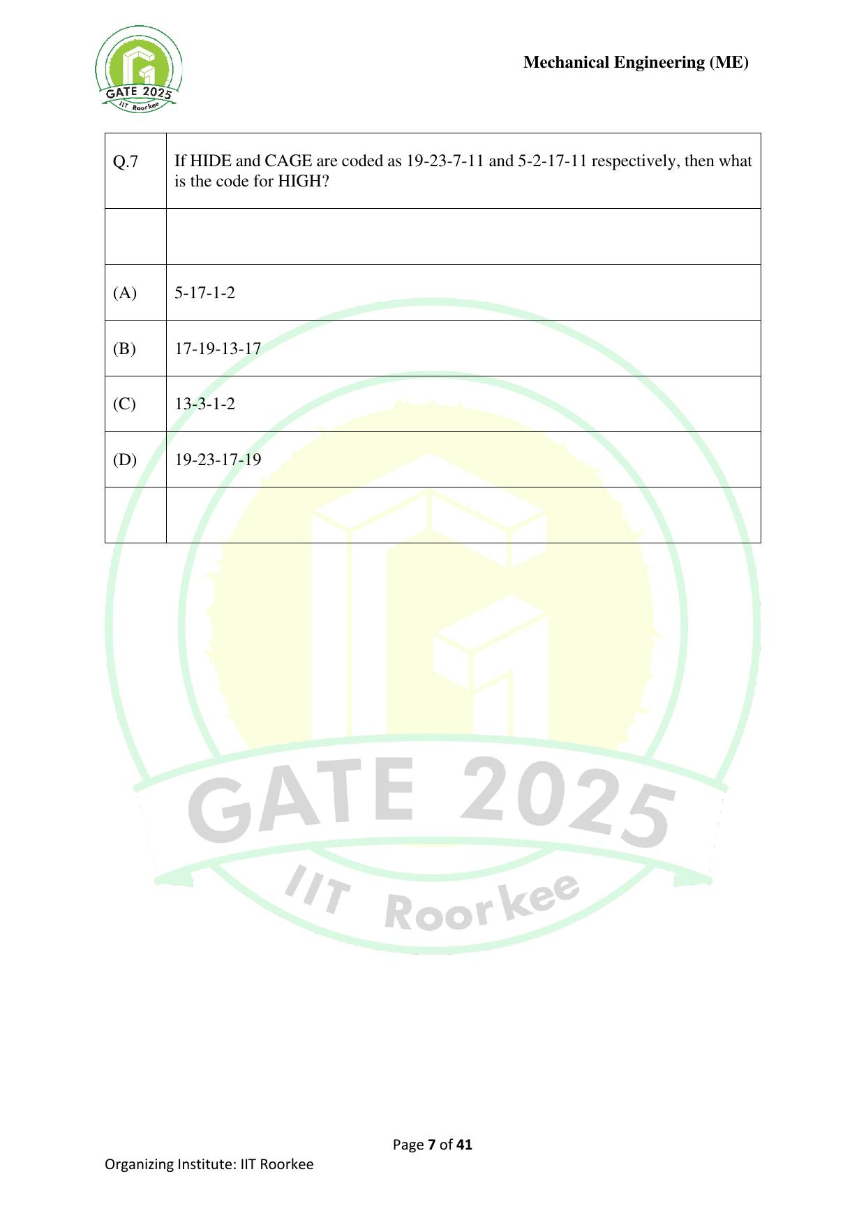GATE 2025 Mechanical Engineering (ME) Question Paper - Page 7