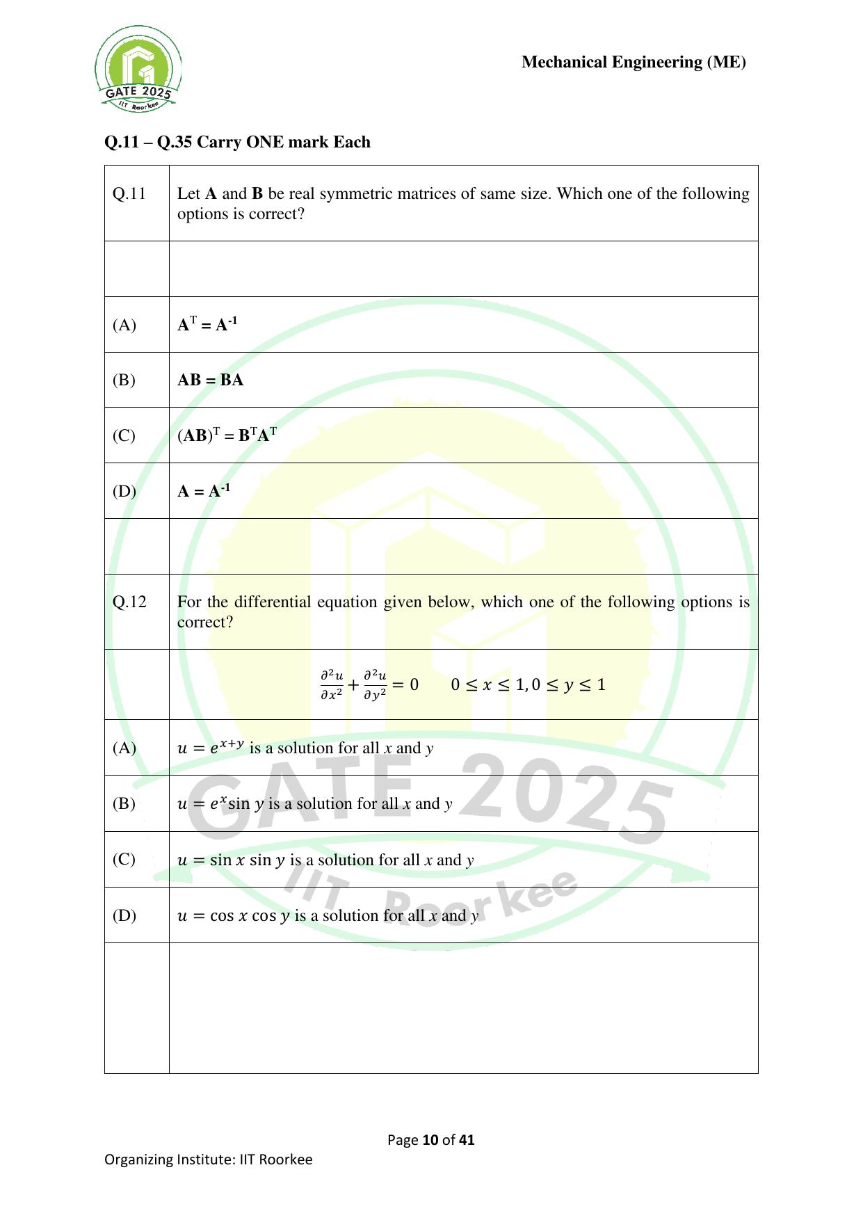 GATE 2025 Mechanical Engineering (ME) Question Paper - Page 10