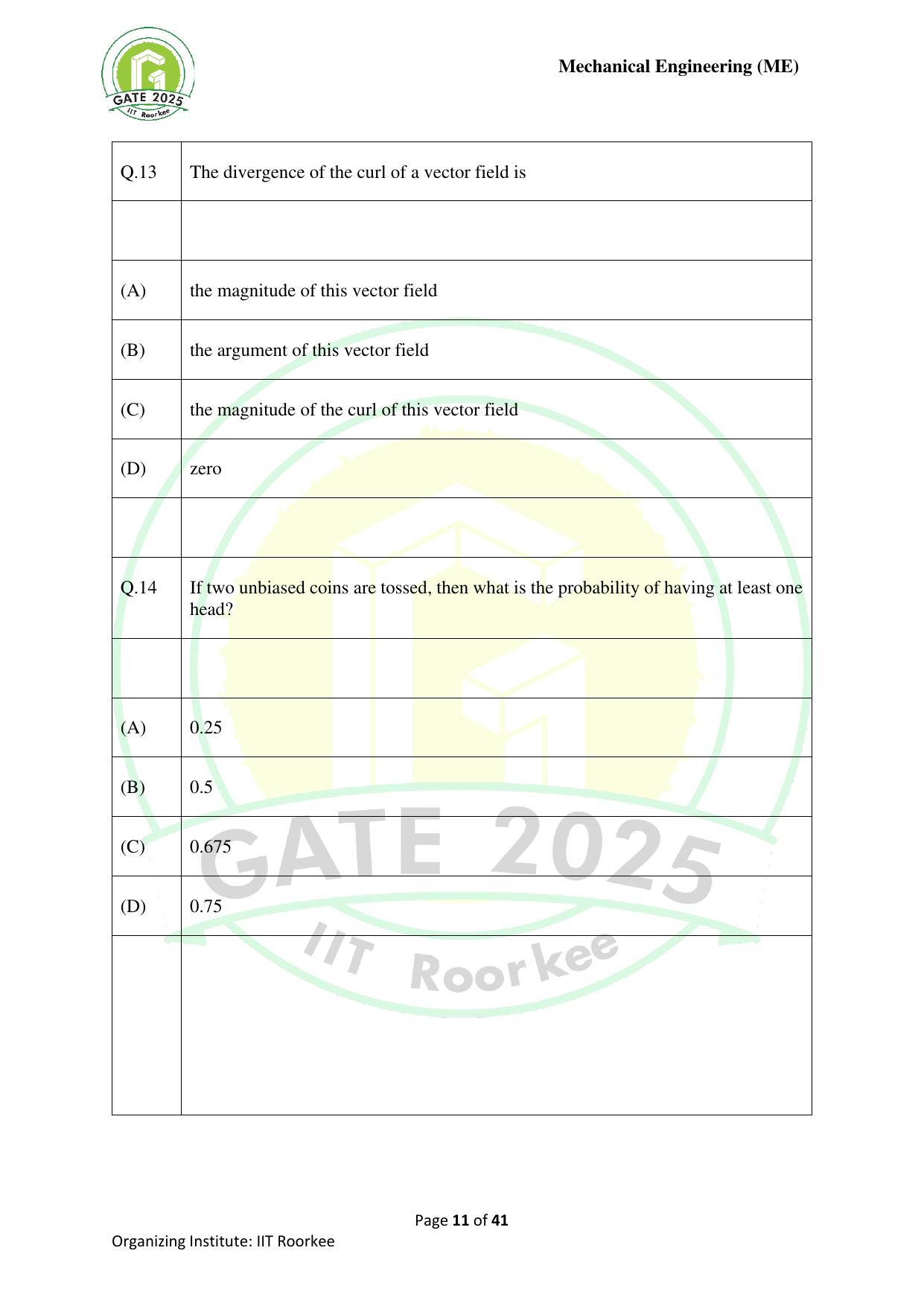 GATE 2025 Mechanical Engineering (ME) Question Paper - Page 11