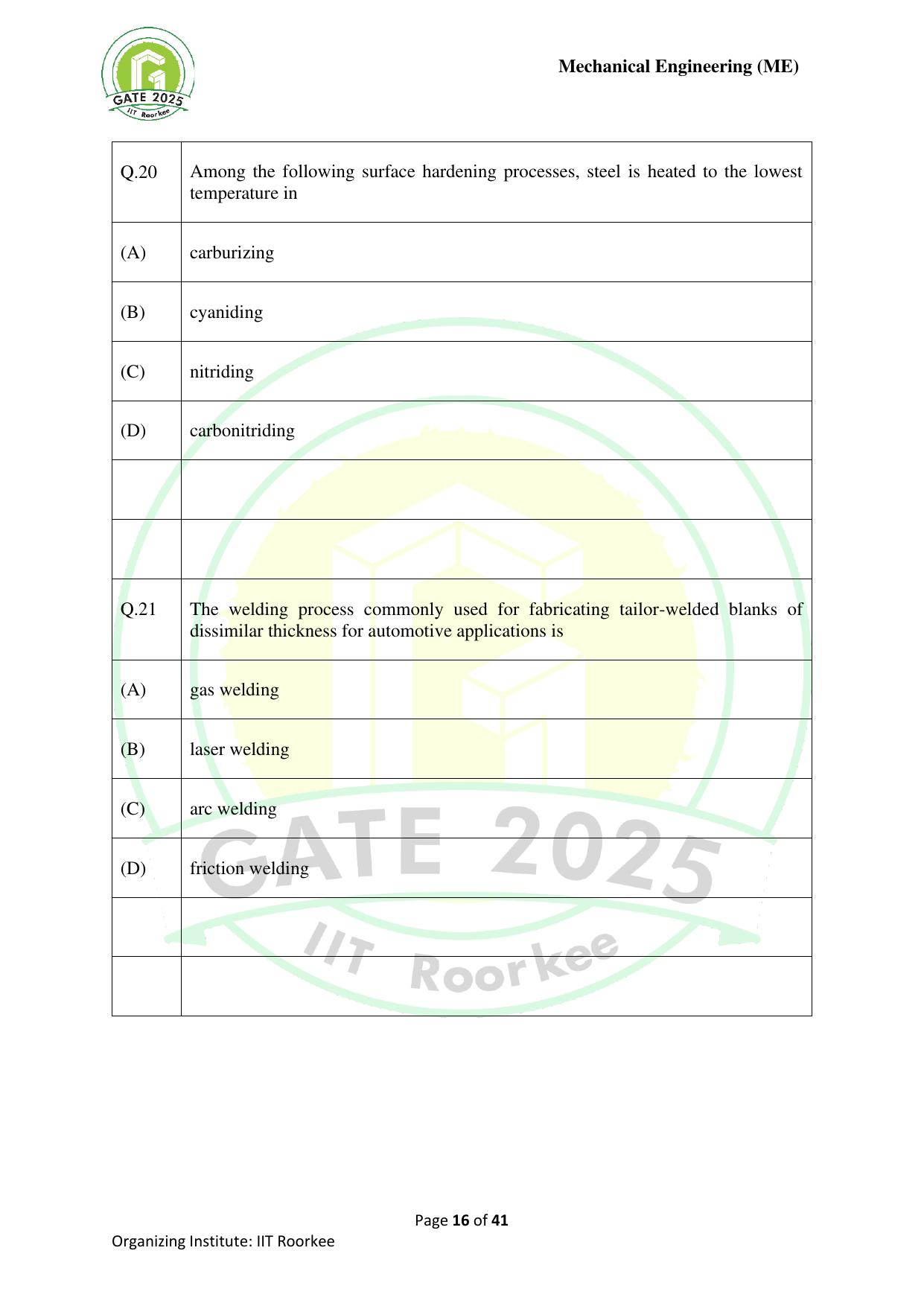 GATE 2025 Mechanical Engineering (ME) Question Paper - Page 16