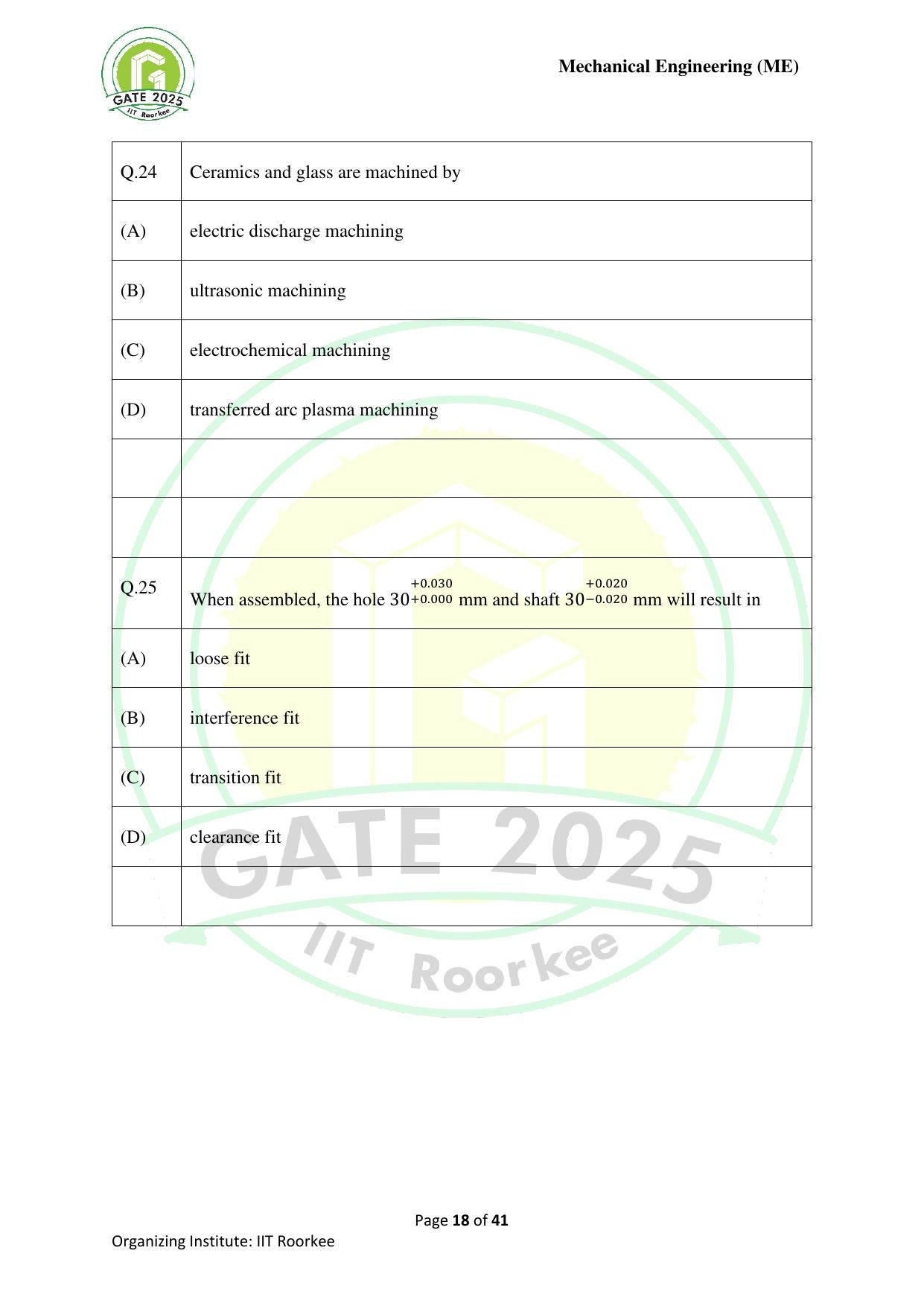 GATE 2025 Mechanical Engineering (ME) Question Paper - Page 18