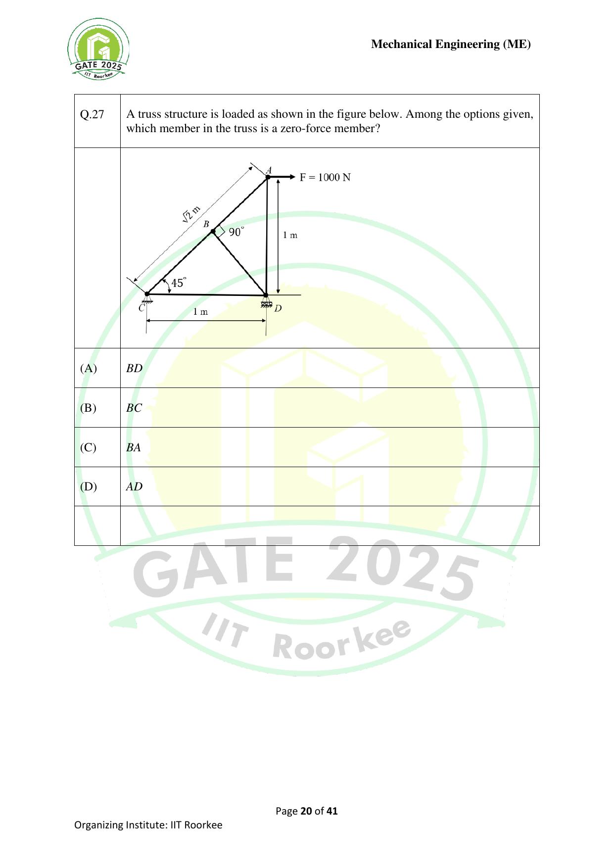 GATE 2025 Mechanical Engineering (ME) Question Paper - Page 20