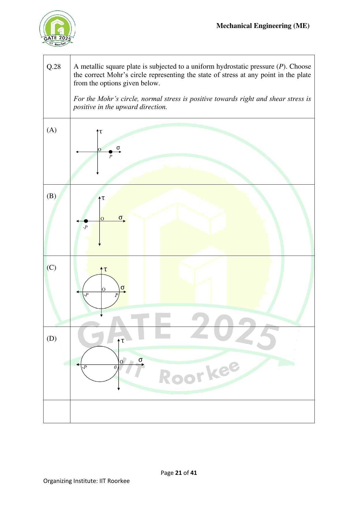 GATE 2025 Mechanical Engineering (ME) Question Paper - Page 21