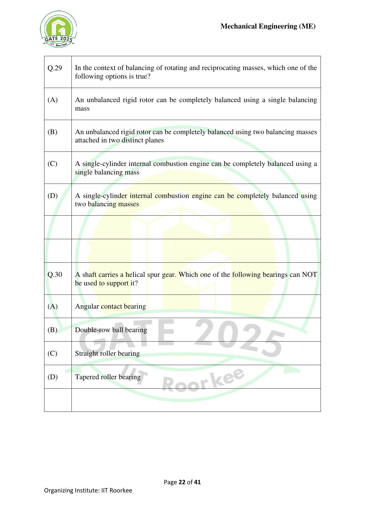 GATE 2025 Mechanical Engineering (ME) Question Paper - Page 22