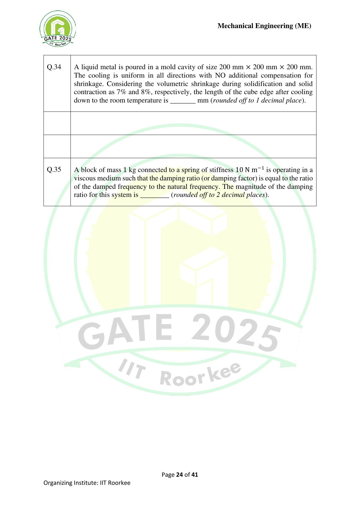 GATE 2025 Mechanical Engineering (ME) Question Paper - Page 24