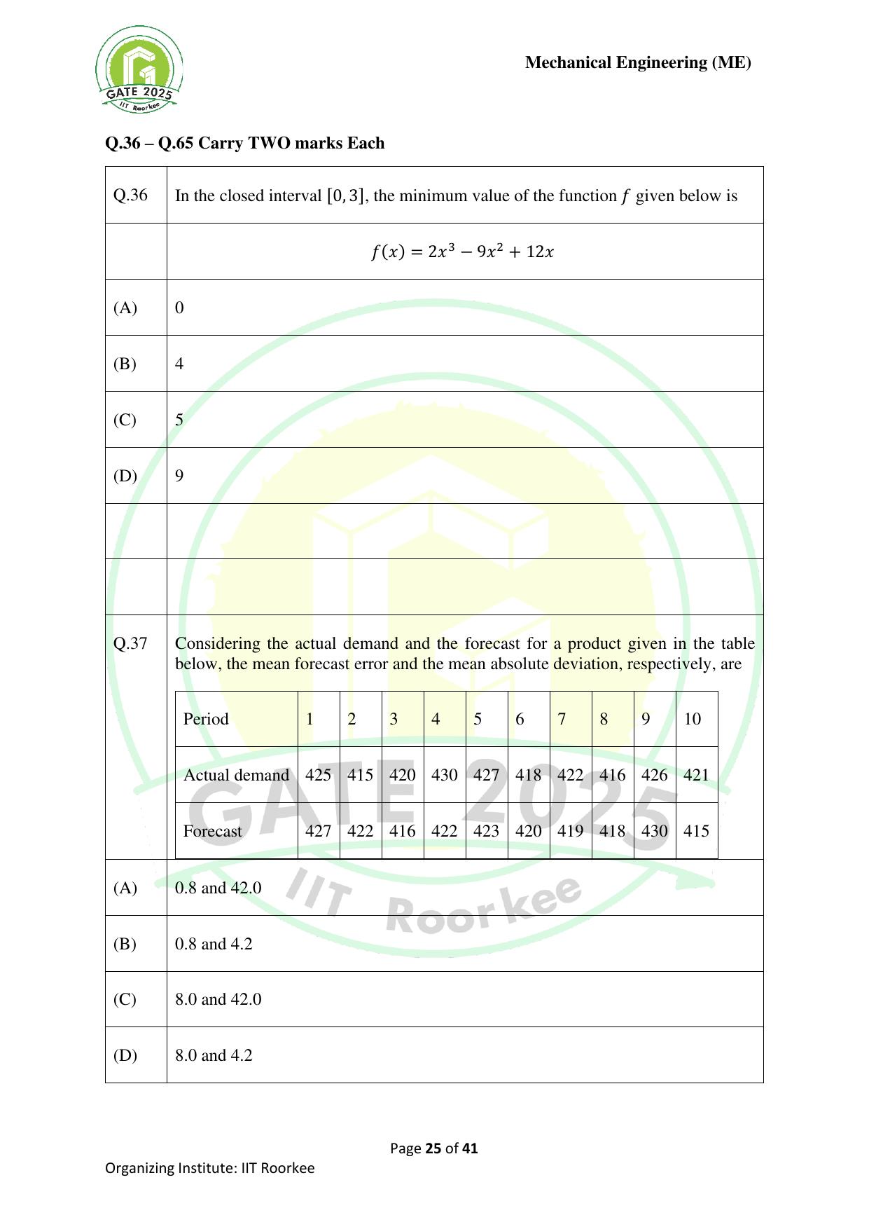 GATE 2025 Mechanical Engineering (ME) Question Paper - Page 25