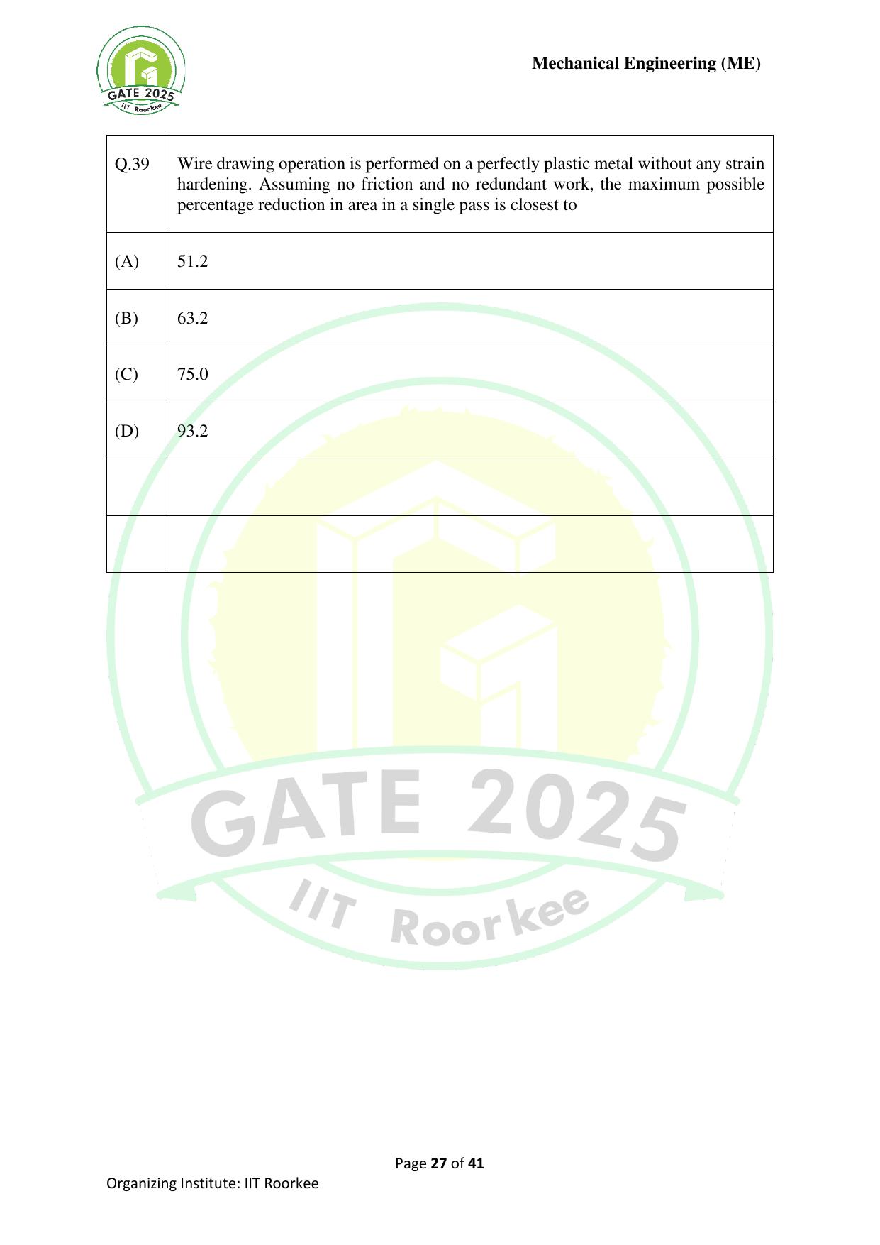 GATE 2025 Mechanical Engineering (ME) Question Paper - Page 27
