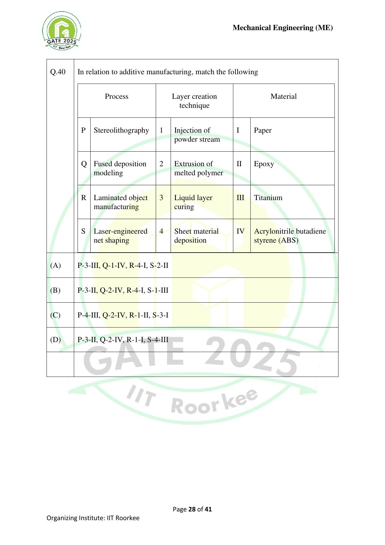 GATE 2025 Mechanical Engineering (ME) Question Paper - Page 28