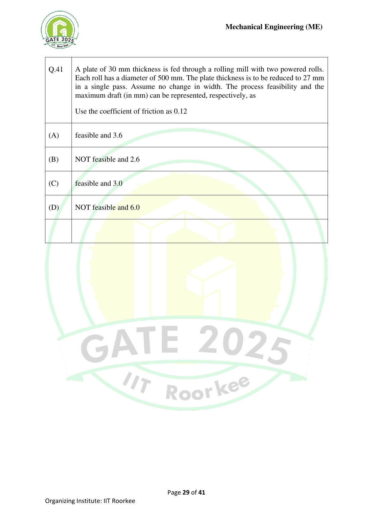 GATE 2025 Mechanical Engineering (ME) Question Paper - Page 29