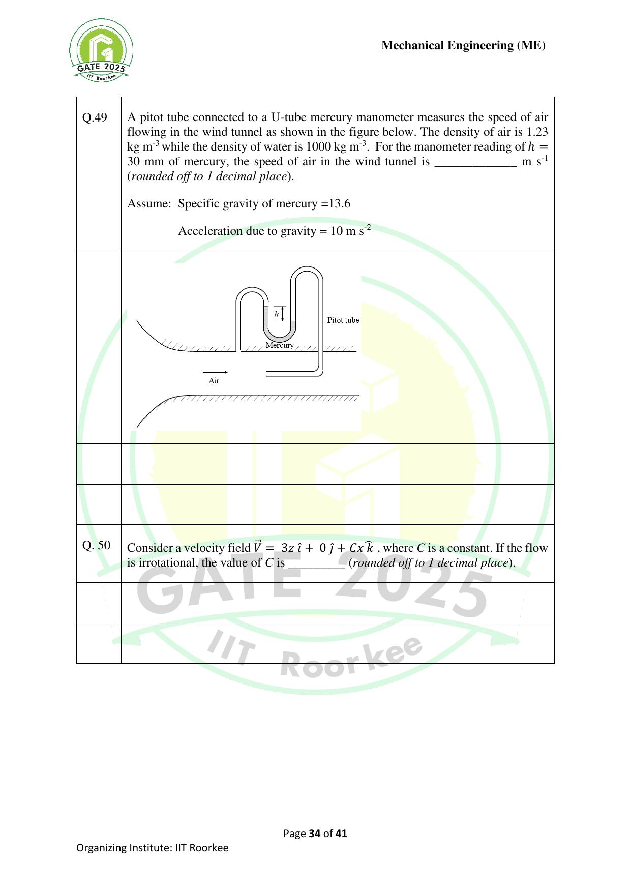 GATE 2025 Mechanical Engineering (ME) Question Paper - Page 34