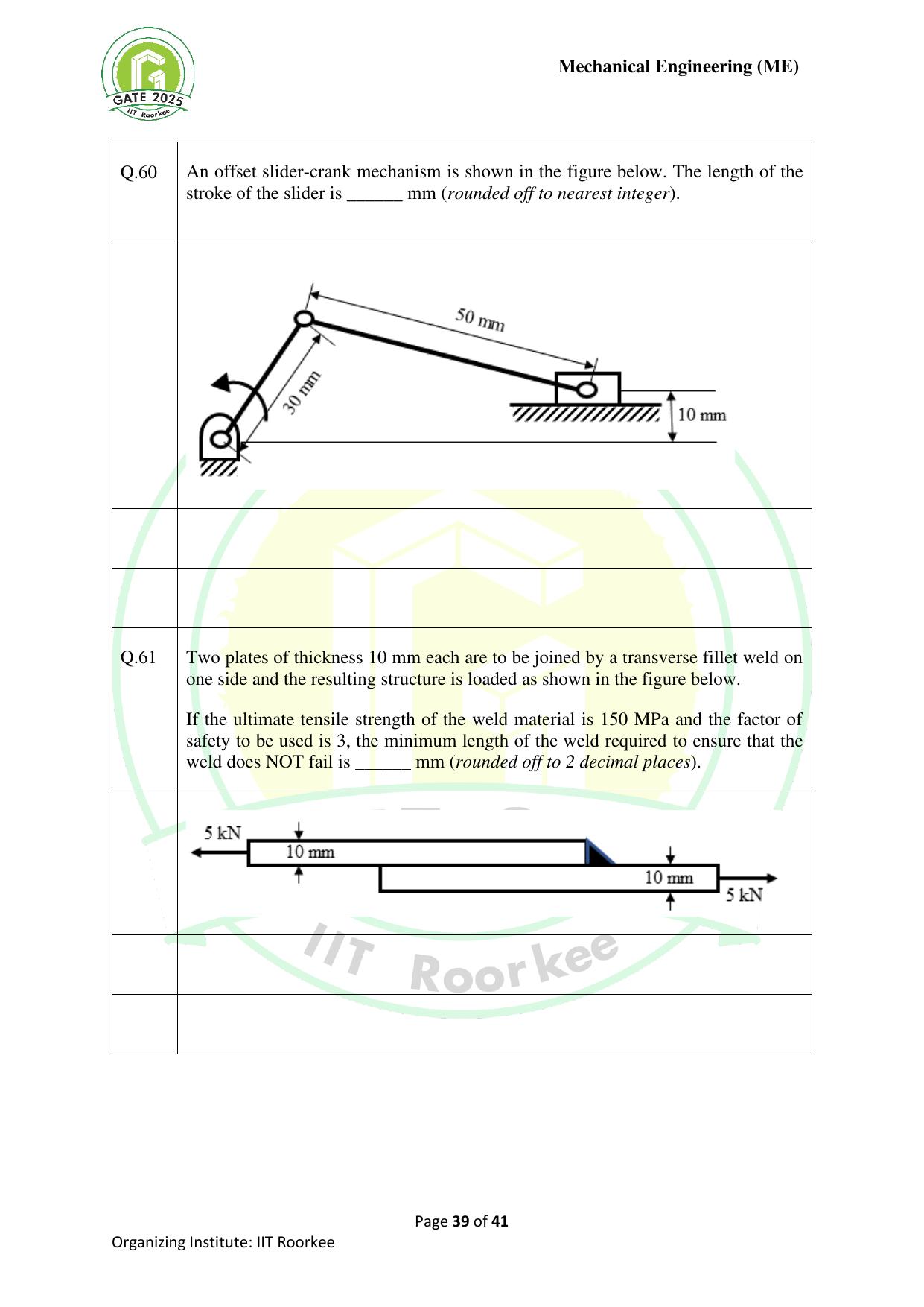 GATE 2025 Mechanical Engineering (ME) Question Paper - Page 39