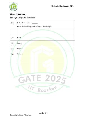 GATE 2025 Mechanical Engineering (ME) Question Paper
