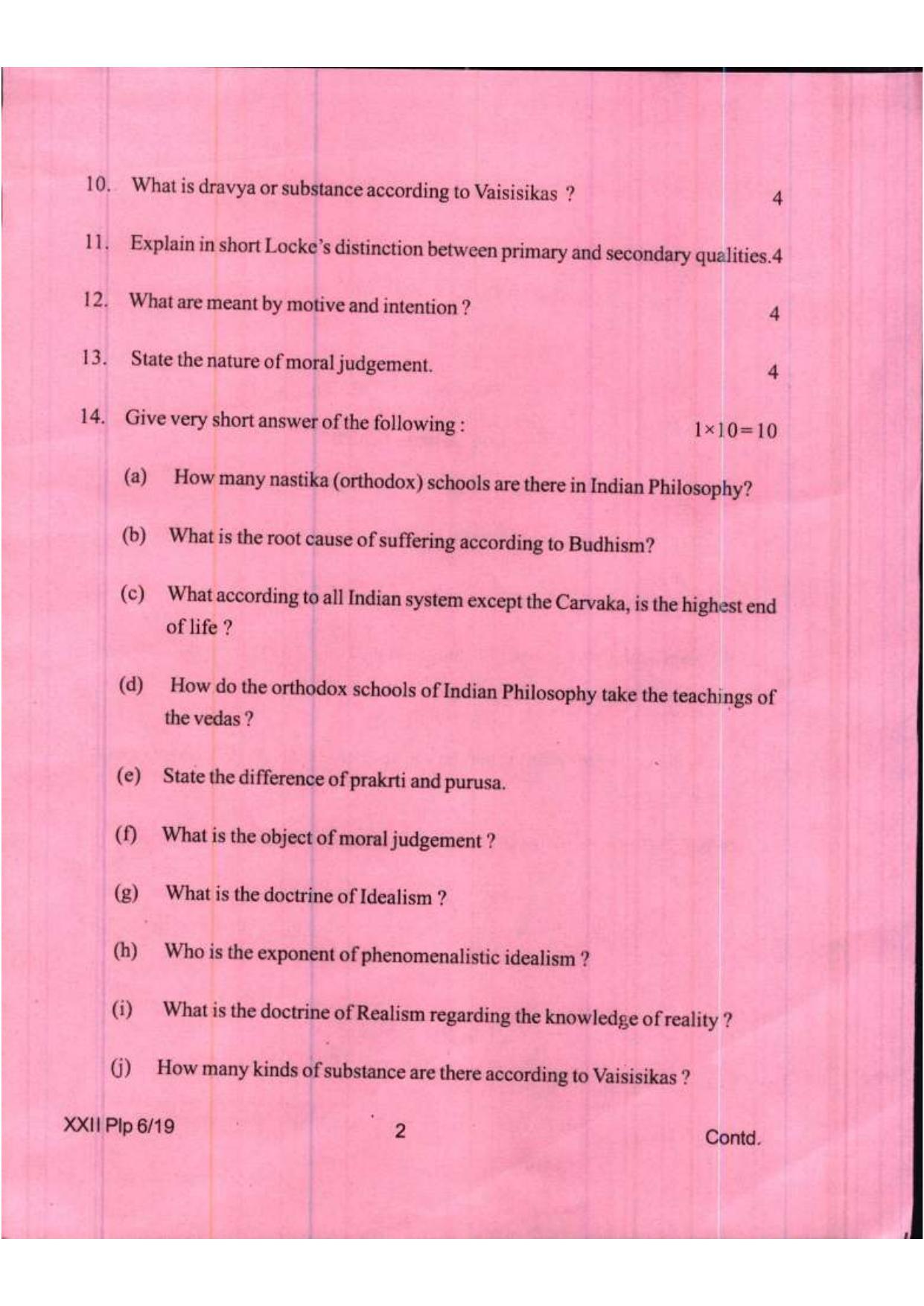 COHSEM Class 12 Philosophy 2019 Question Papers - Page 2