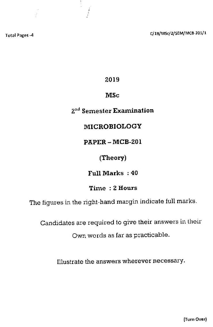 MCAER PG CET 2019 Microbiology Question Paper - Page 1