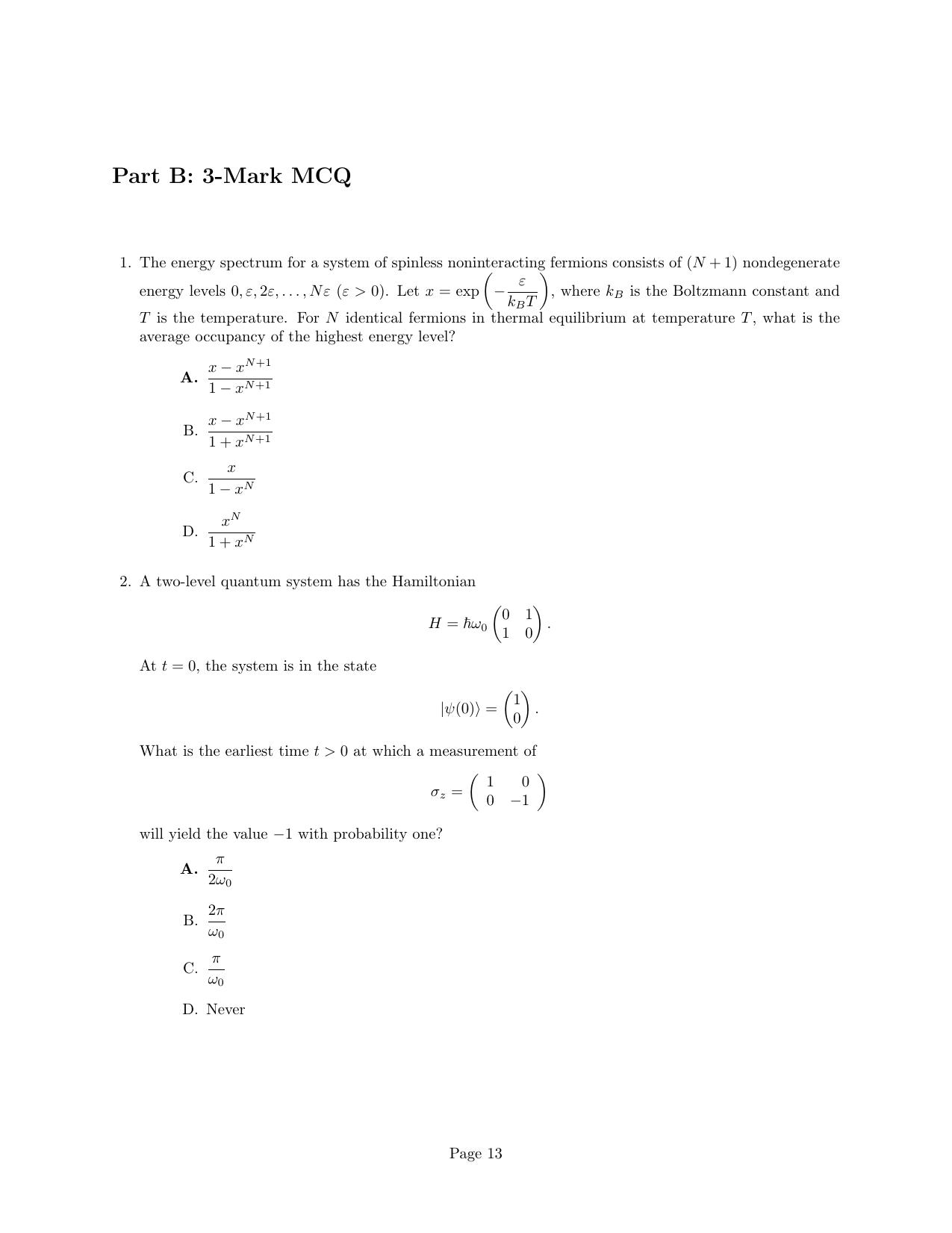 JEST 2024 Physics Question Paper with  Answer key - Page 13