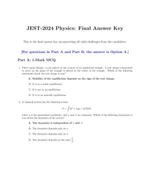 JEST 2024 Physics Question Paper with  Answer key