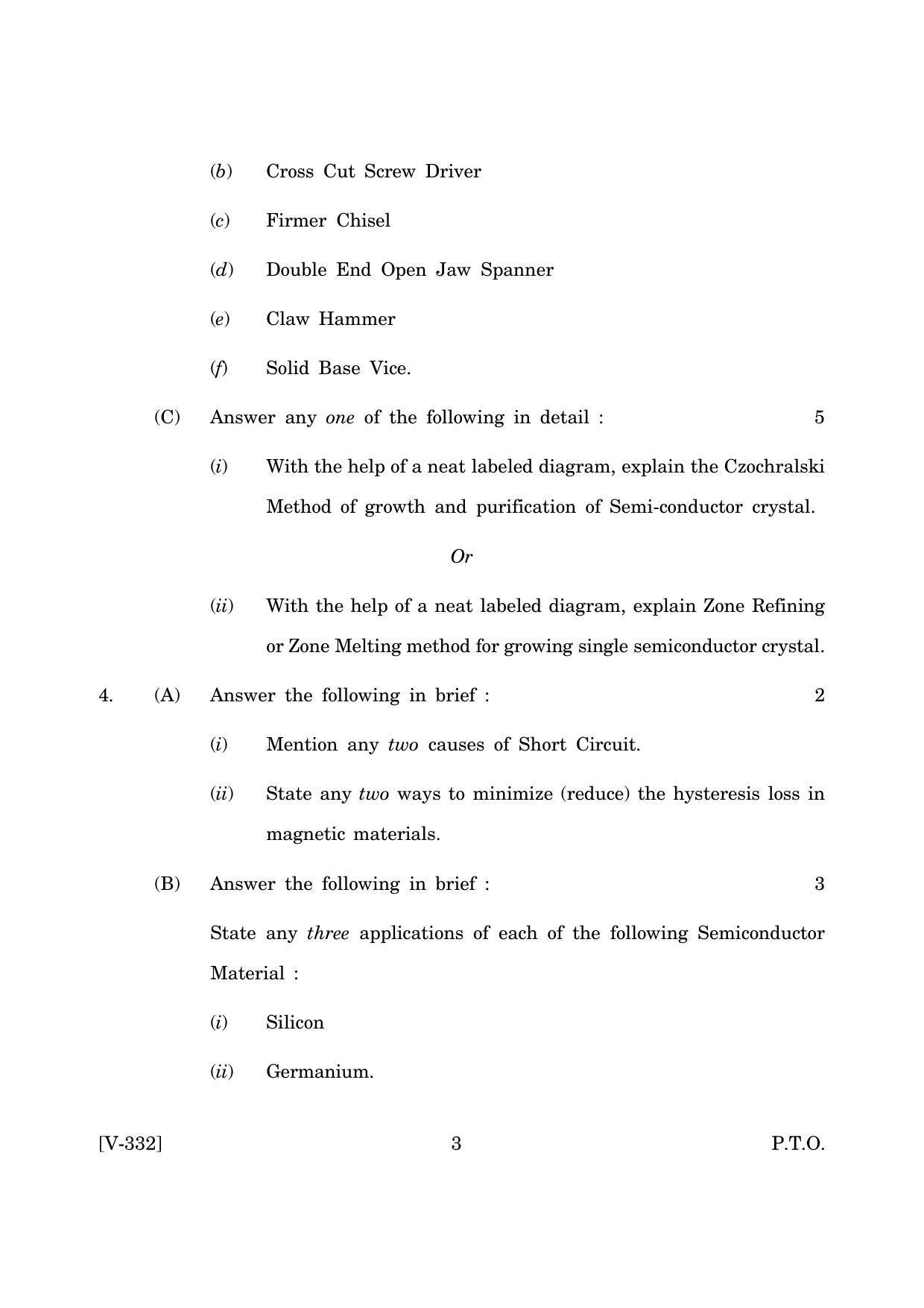 Goa Board Class 12 Electronic Material & Workshop Practice June 2019 (Workshop Practice) Question Paper - Page 3