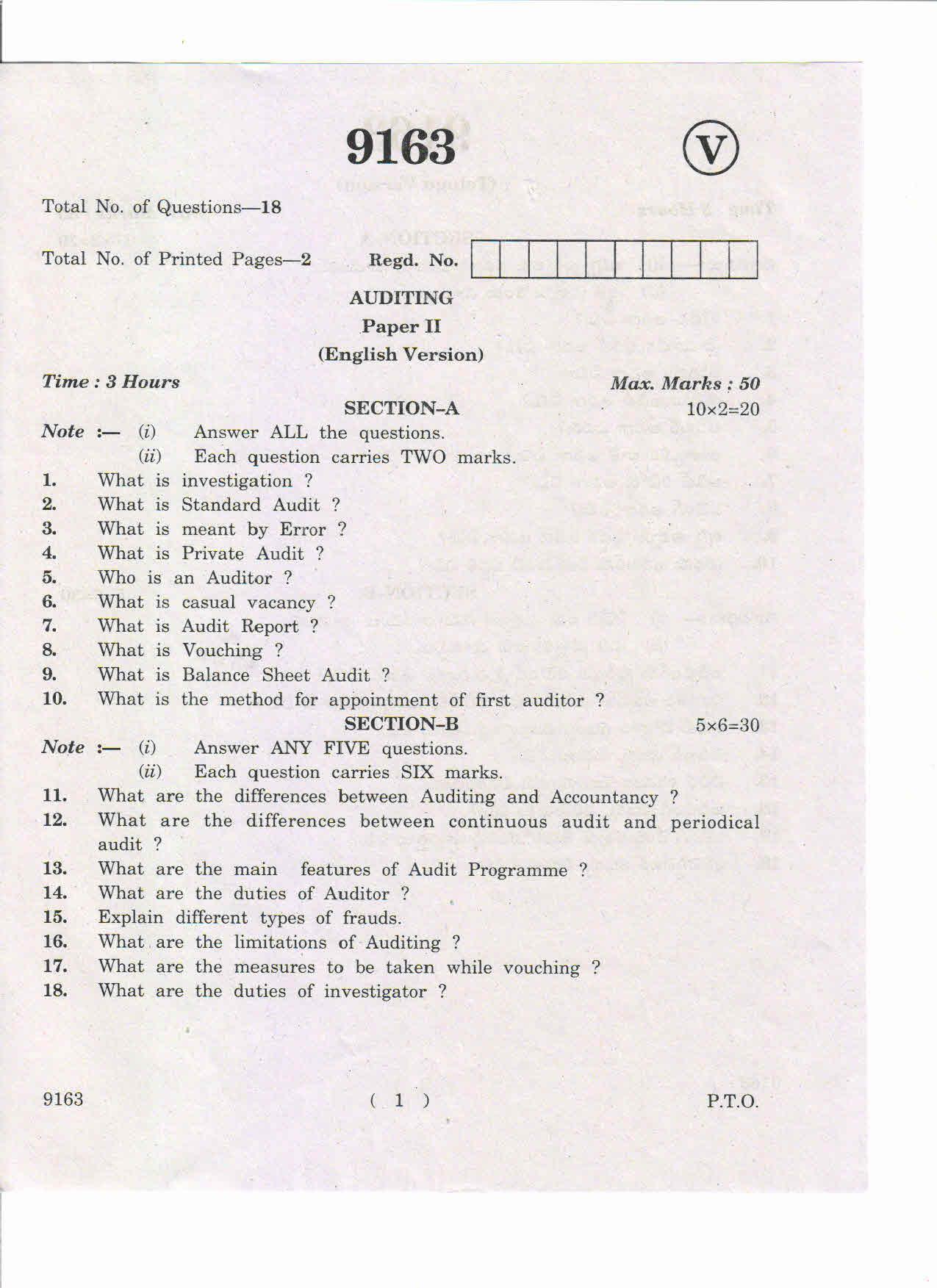 AP Inter 2nd Year Auditing-II May-2019-Vocational Question Paper - Page 1