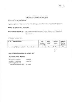 JMI Entrance Exam M16-M.A.(Education) Syllabus
