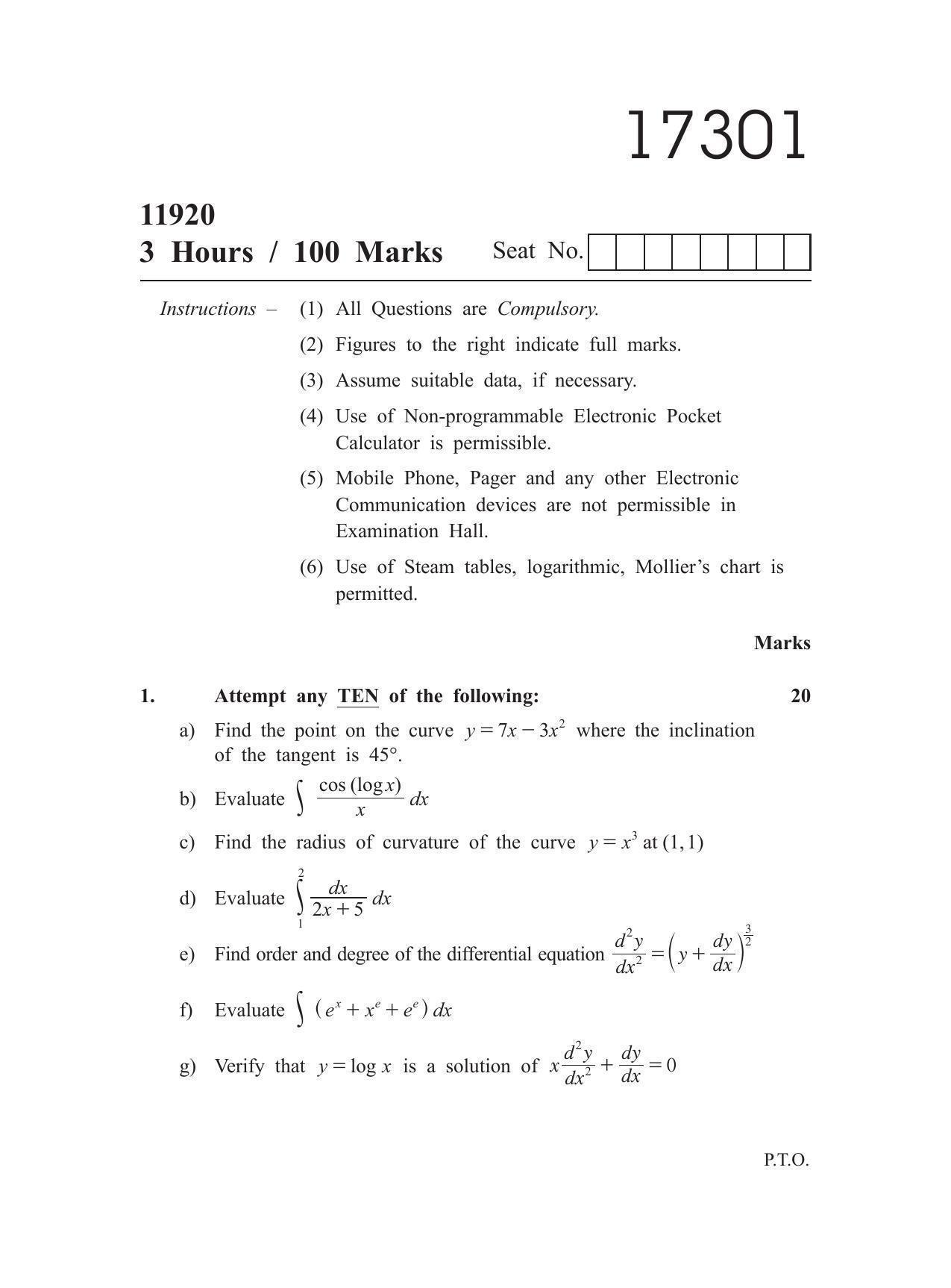 MSBTE Winter Question Paper 2019 - Applied mathematics - Page 1