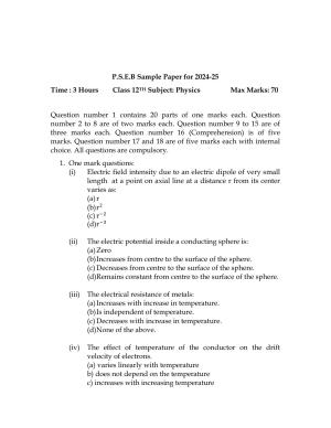 PSEB 12th Physics Model Paper 2025