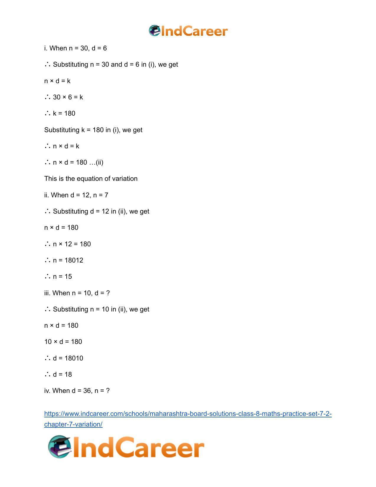 Maharashtra Board Solutions Class 8-Maths (Practice Set 7.2): Chapter 7- Variation - Page 3