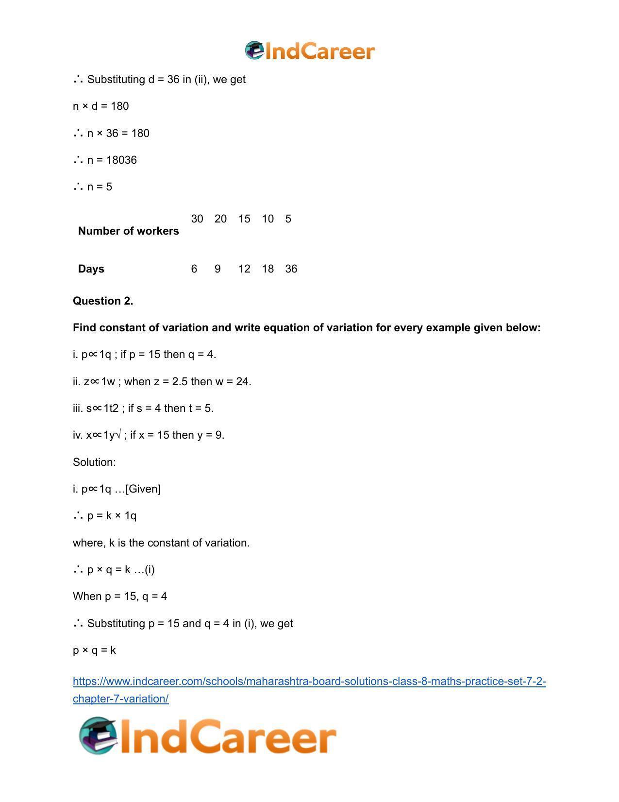 Maharashtra Board Solutions Class 8-Maths (Practice Set 7.2): Chapter 7- Variation - Page 4
