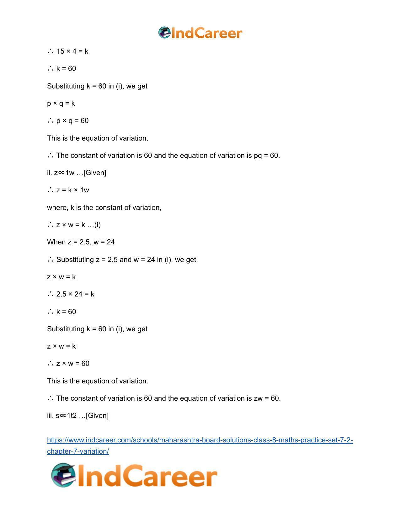 Maharashtra Board Solutions Class 8-Maths (Practice Set 7.2): Chapter 7- Variation - Page 5