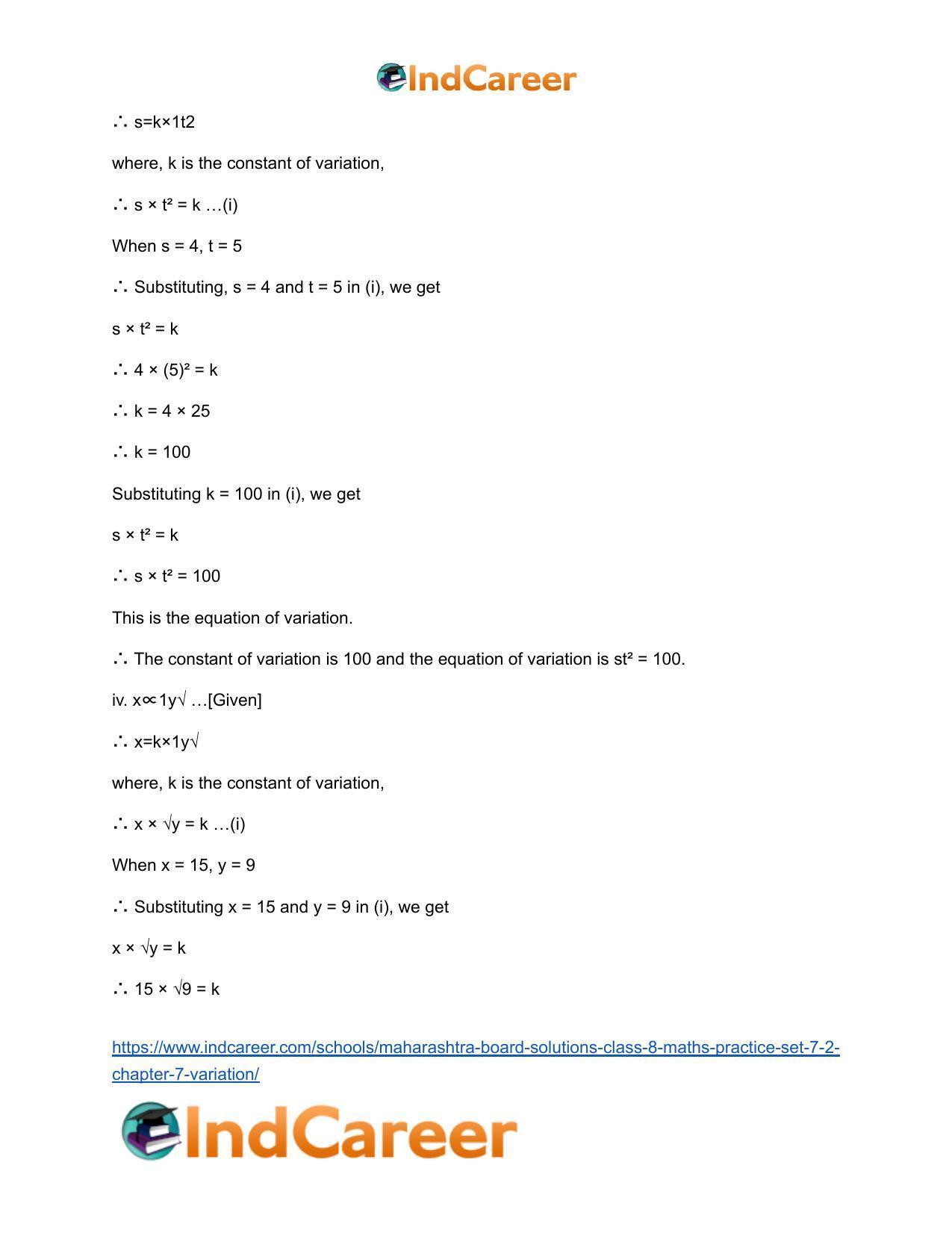 Maharashtra Board Solutions Class 8-Maths (Practice Set 7.2): Chapter 7- Variation - Page 6