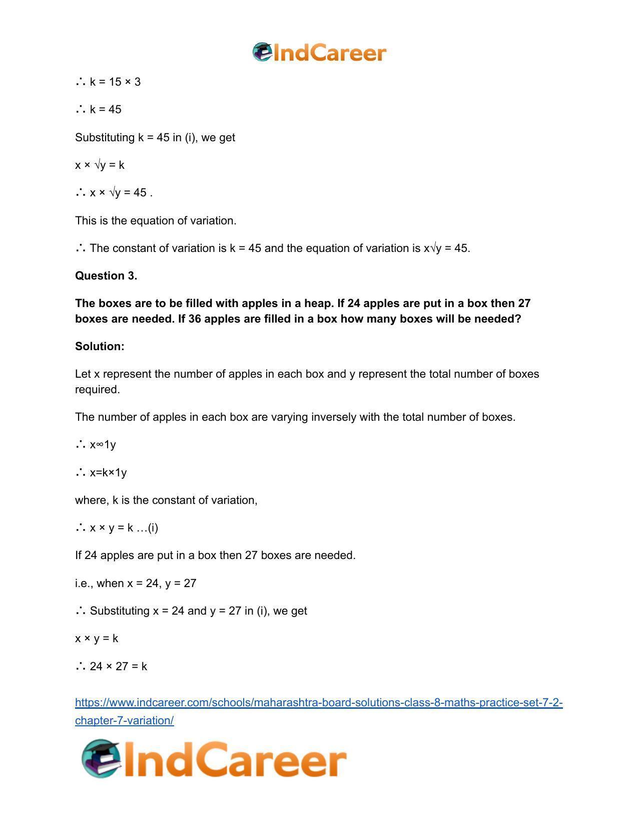 Maharashtra Board Solutions Class 8-Maths (Practice Set 7.2): Chapter 7- Variation - Page 7