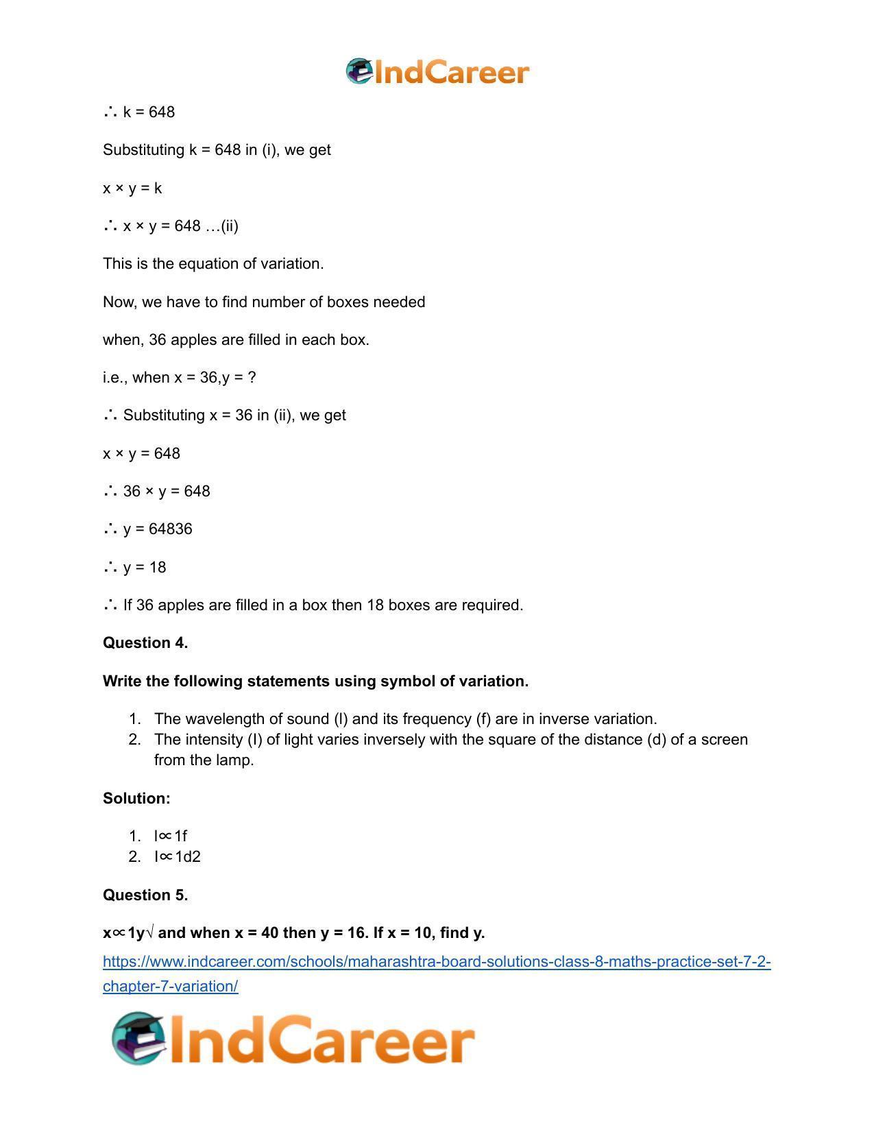 Maharashtra Board Solutions Class 8-Maths (Practice Set 7.2): Chapter 7- Variation - Page 8