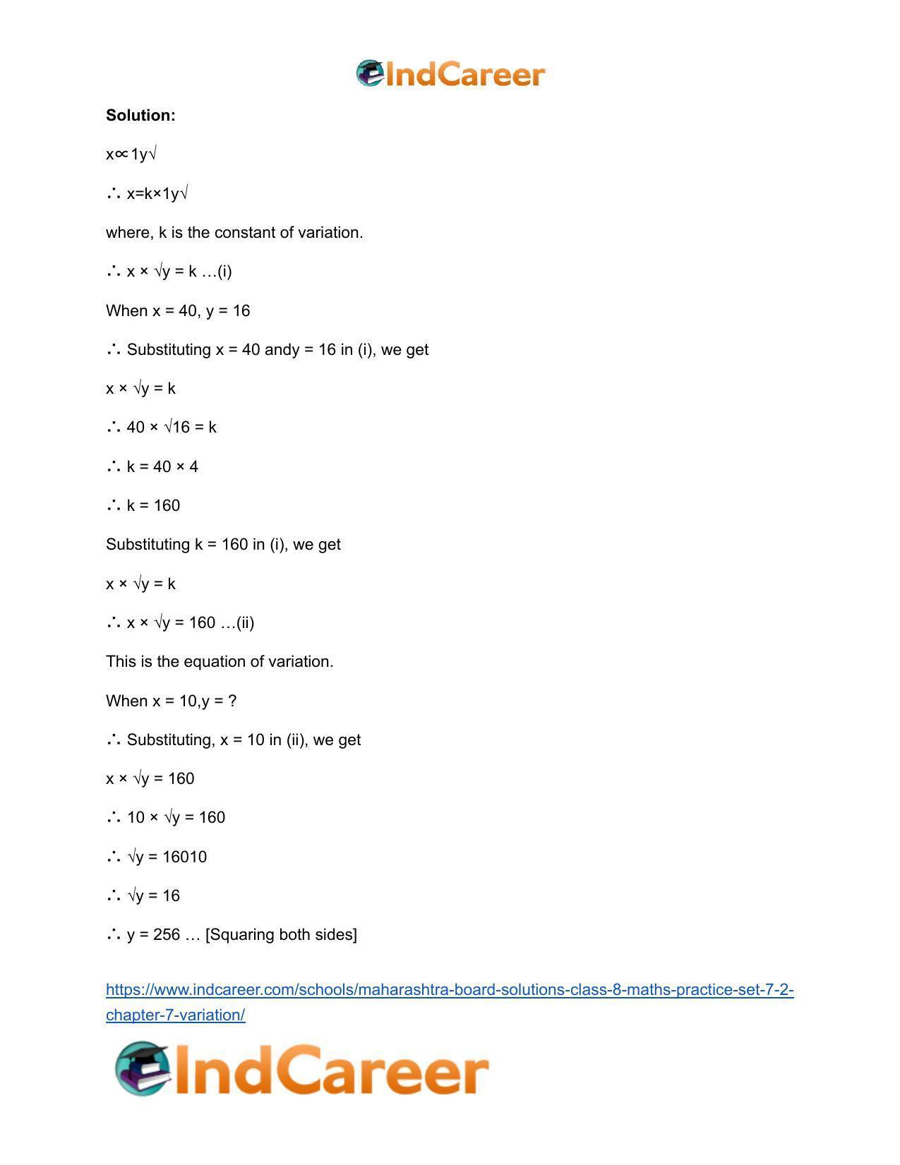 Maharashtra Board Solutions Class 8-Maths (Practice Set 7.2): Chapter 7- Variation - Page 9