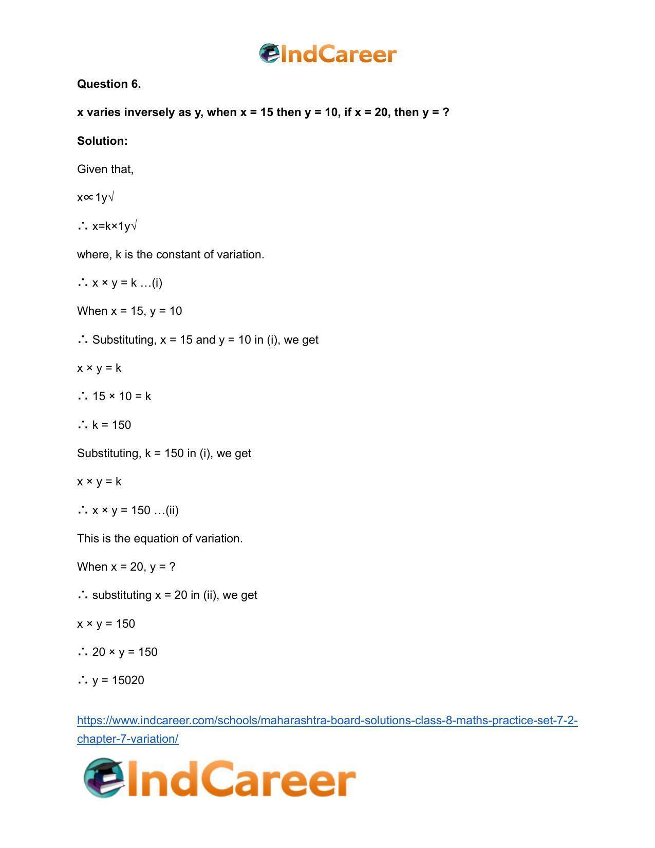 Maharashtra Board Solutions Class 8-Maths (Practice Set 7.2): Chapter 7- Variation - Page 10