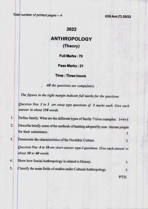 COHSEM 12th Question Papers 2022 Anthropology