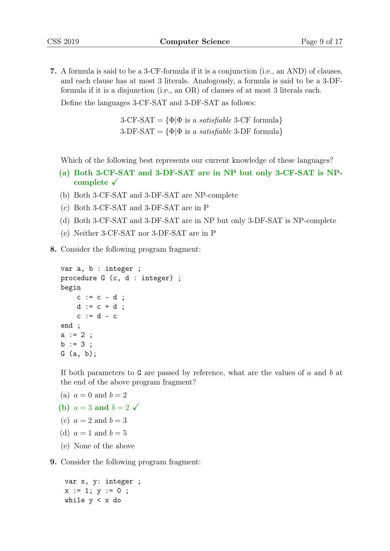 TIFR GS 2019 Computer & Systems Sciences Question Paper - Page 9