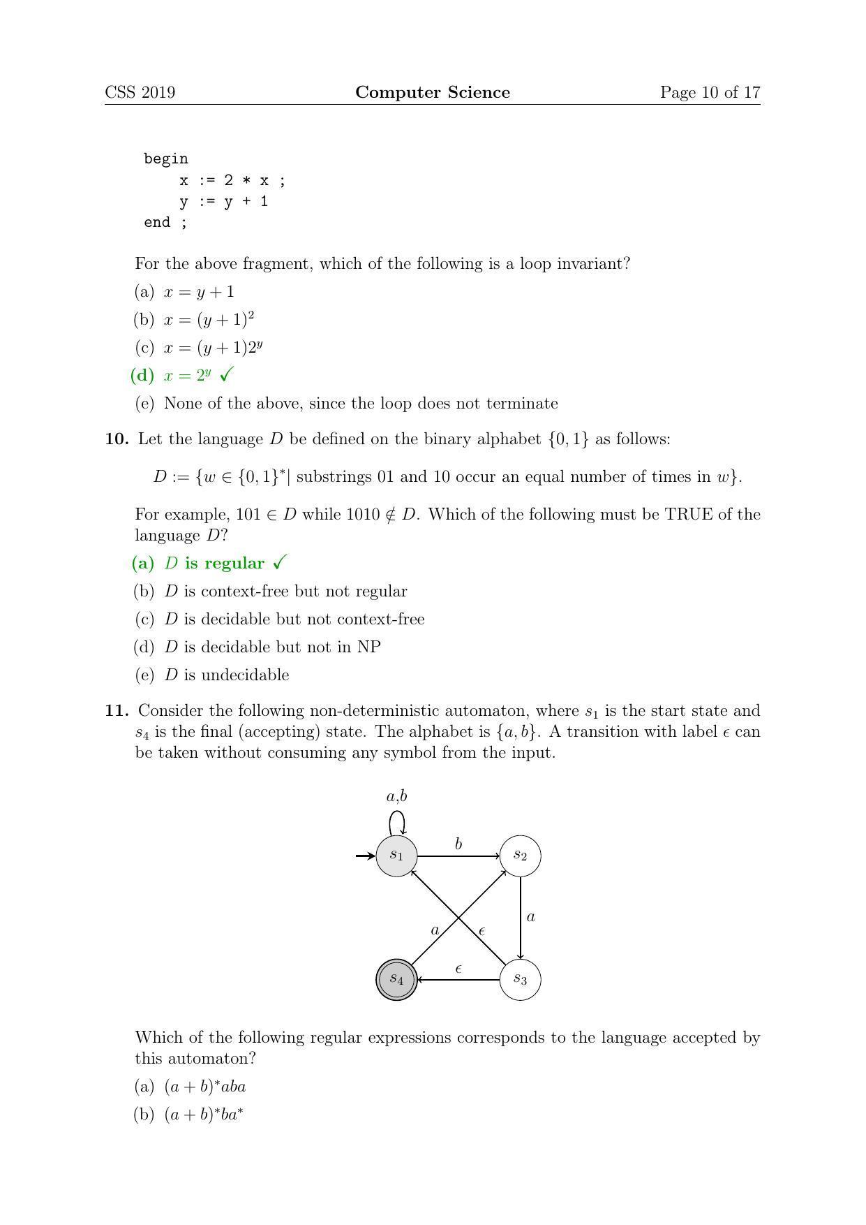 TIFR GS 2019 Computer & Systems Sciences Question Paper - Page 10