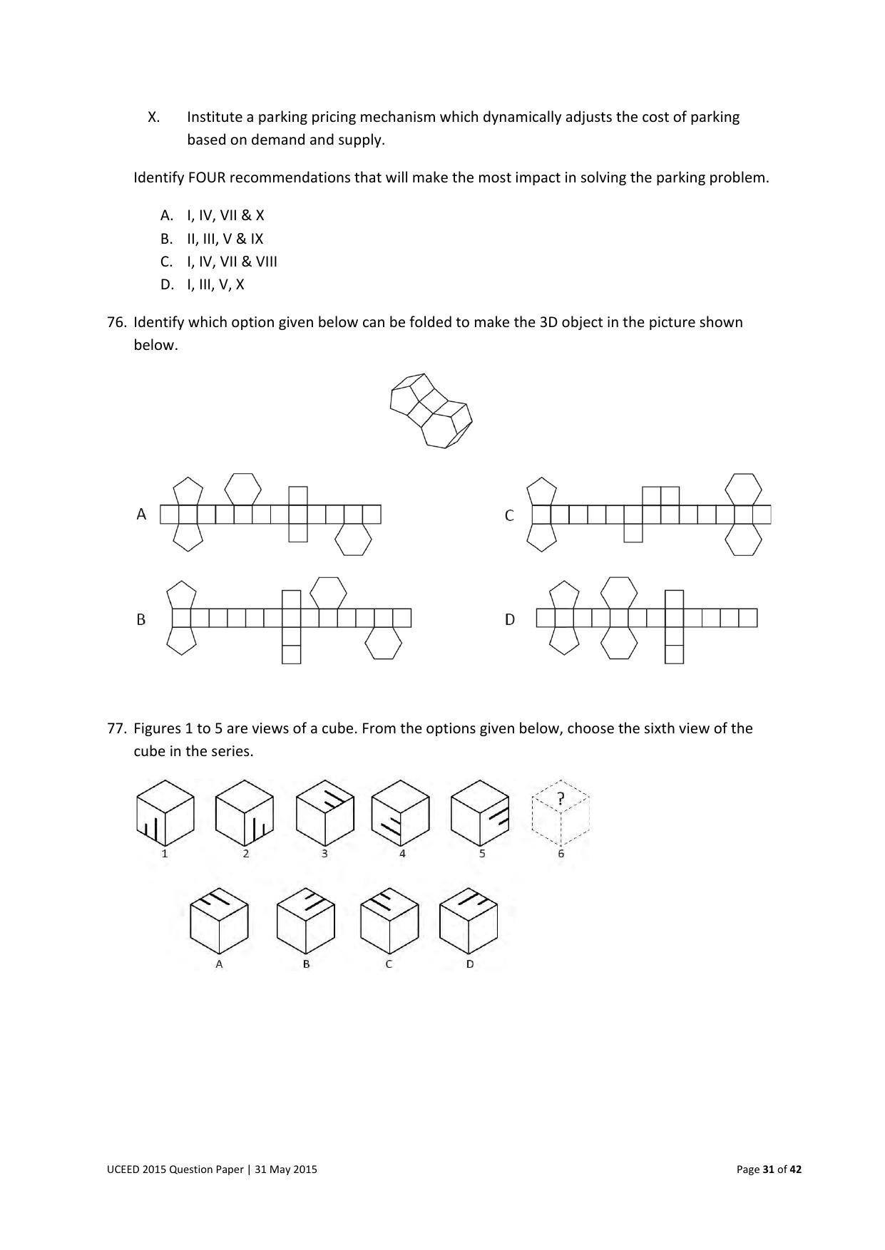 UCEED 2015 Question Paper - Page 31