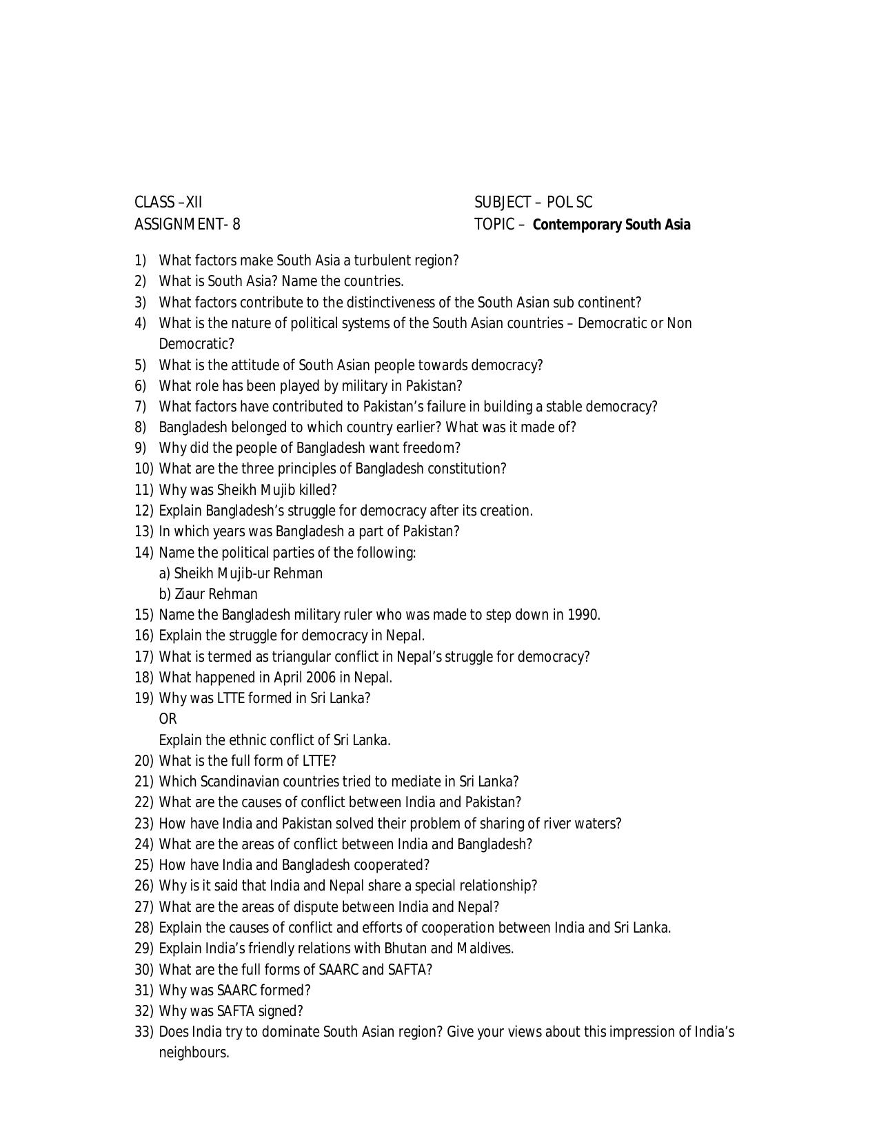 CBSE Class 12 Political Science Assignment 04 - Page 1