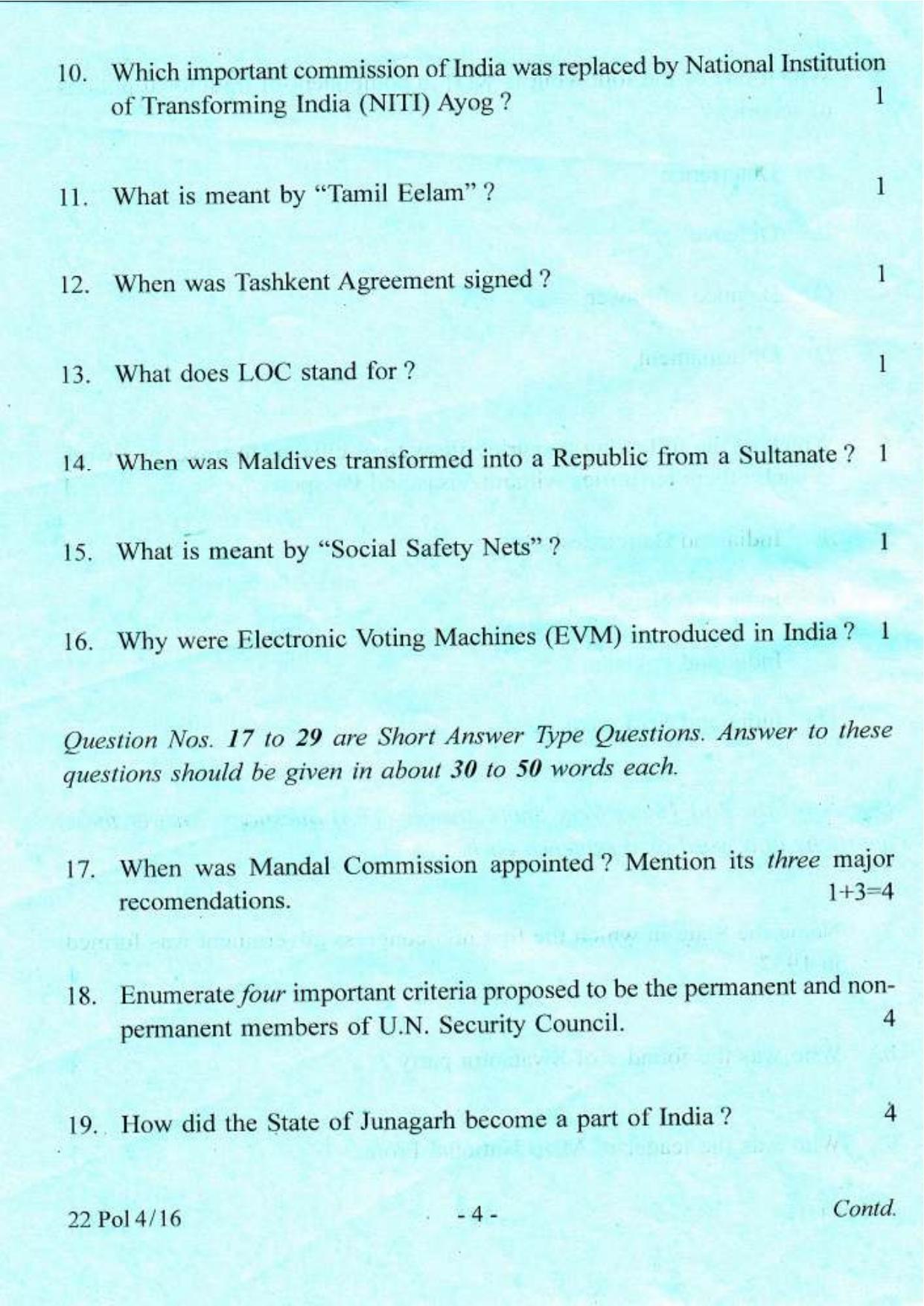 COHSEM Class 12 Political Science 2016 Question Papers - Page 4