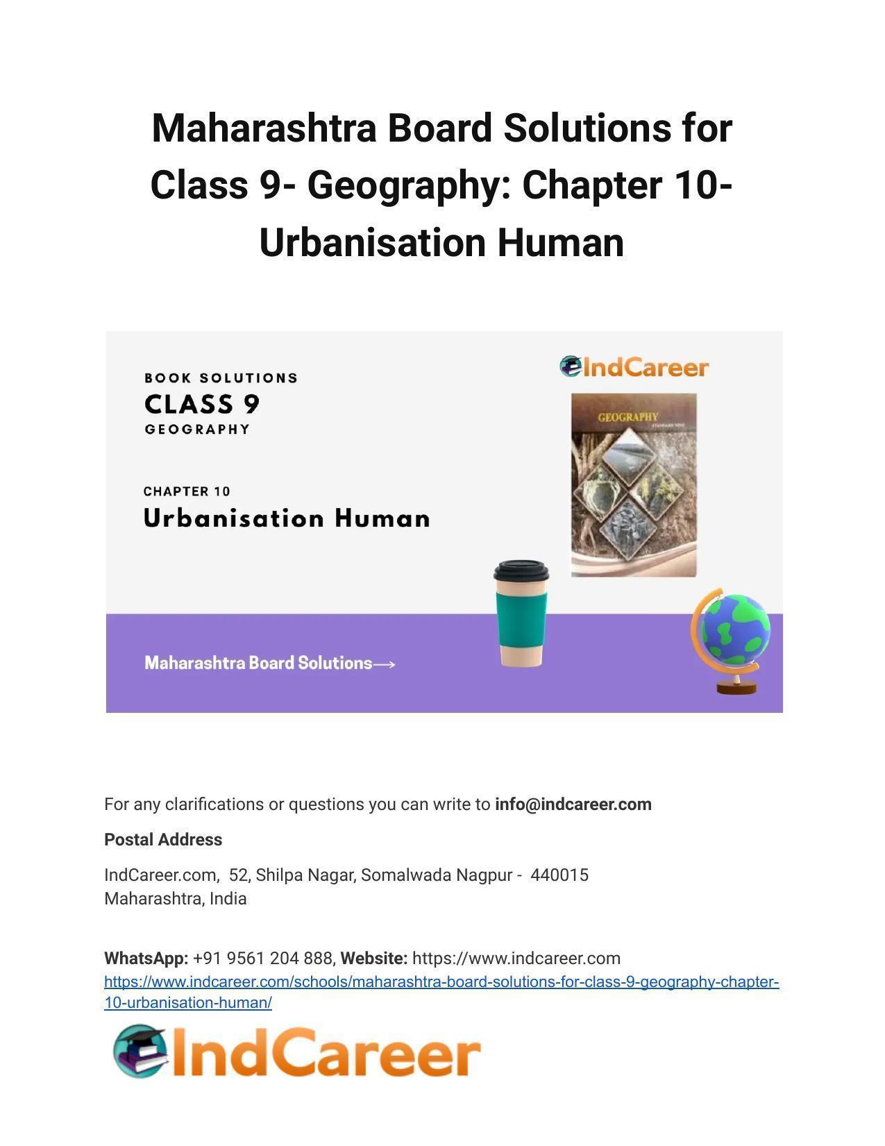 Maharashtra Board Solutions for Class 9- Geography: Chapter 10- Urbanisation Human - Page 1