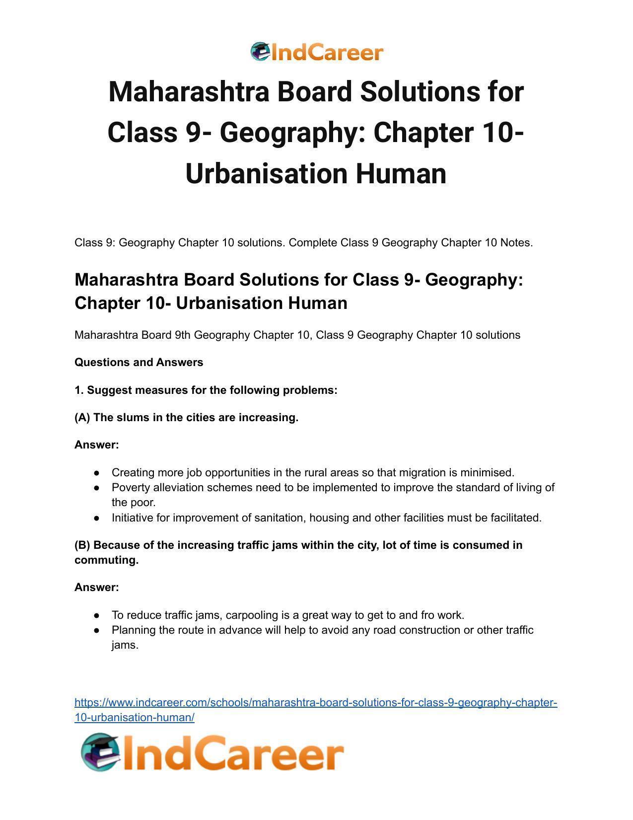 Maharashtra Board Solutions for Class 9- Geography: Chapter 10- Urbanisation Human - Page 2