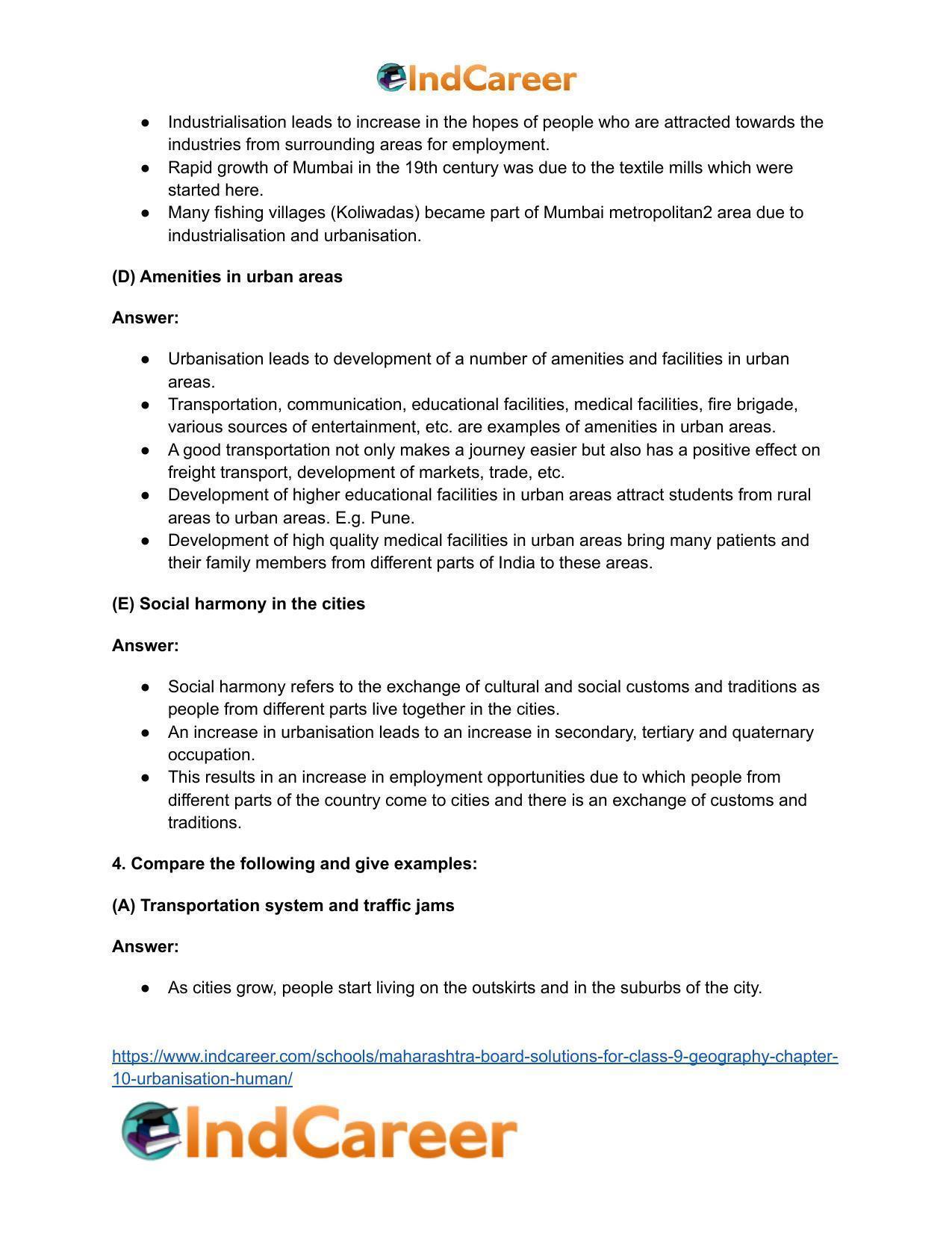 Maharashtra Board Solutions for Class 9- Geography: Chapter 10- Urbanisation Human - Page 5
