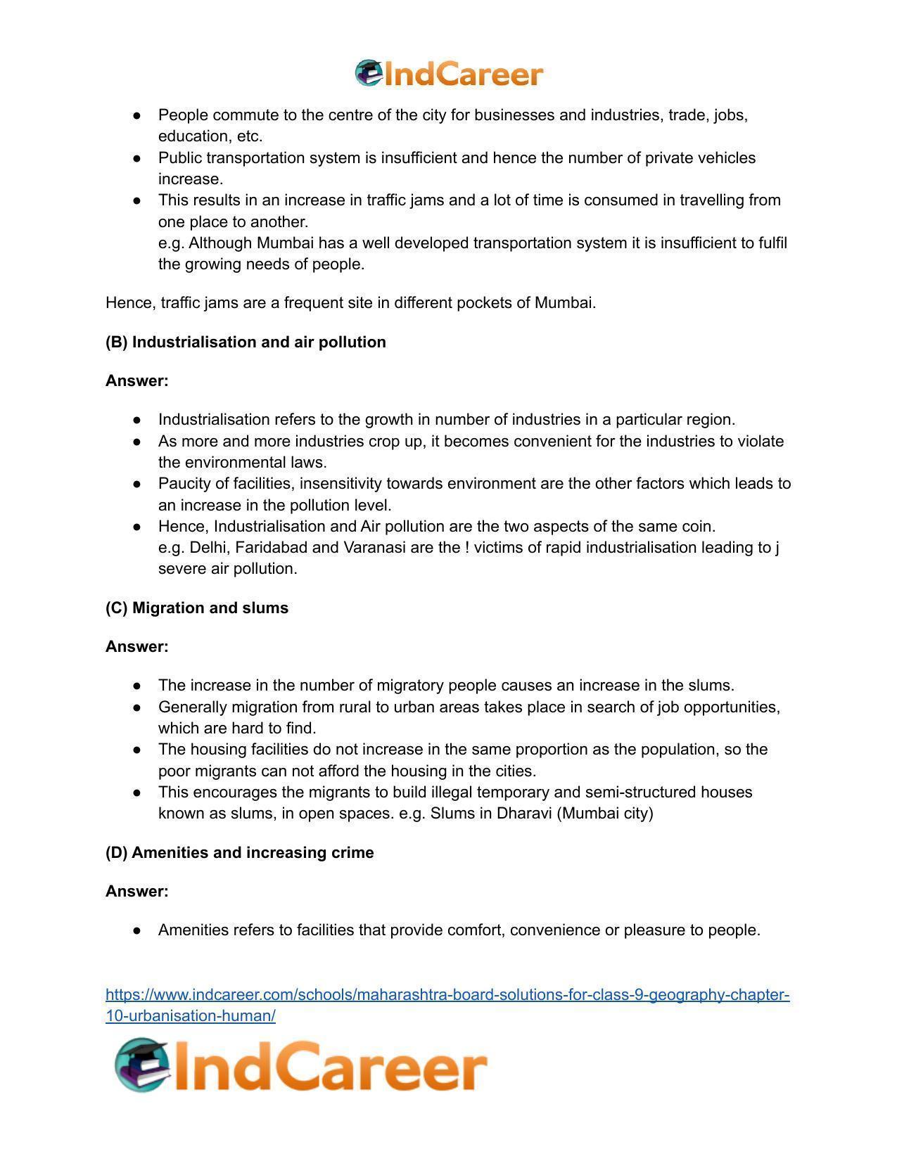 Maharashtra Board Solutions for Class 9- Geography: Chapter 10- Urbanisation Human - Page 6