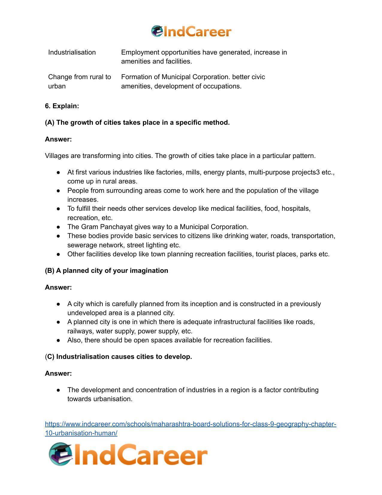 Maharashtra Board Solutions for Class 9- Geography: Chapter 10- Urbanisation Human - Page 8