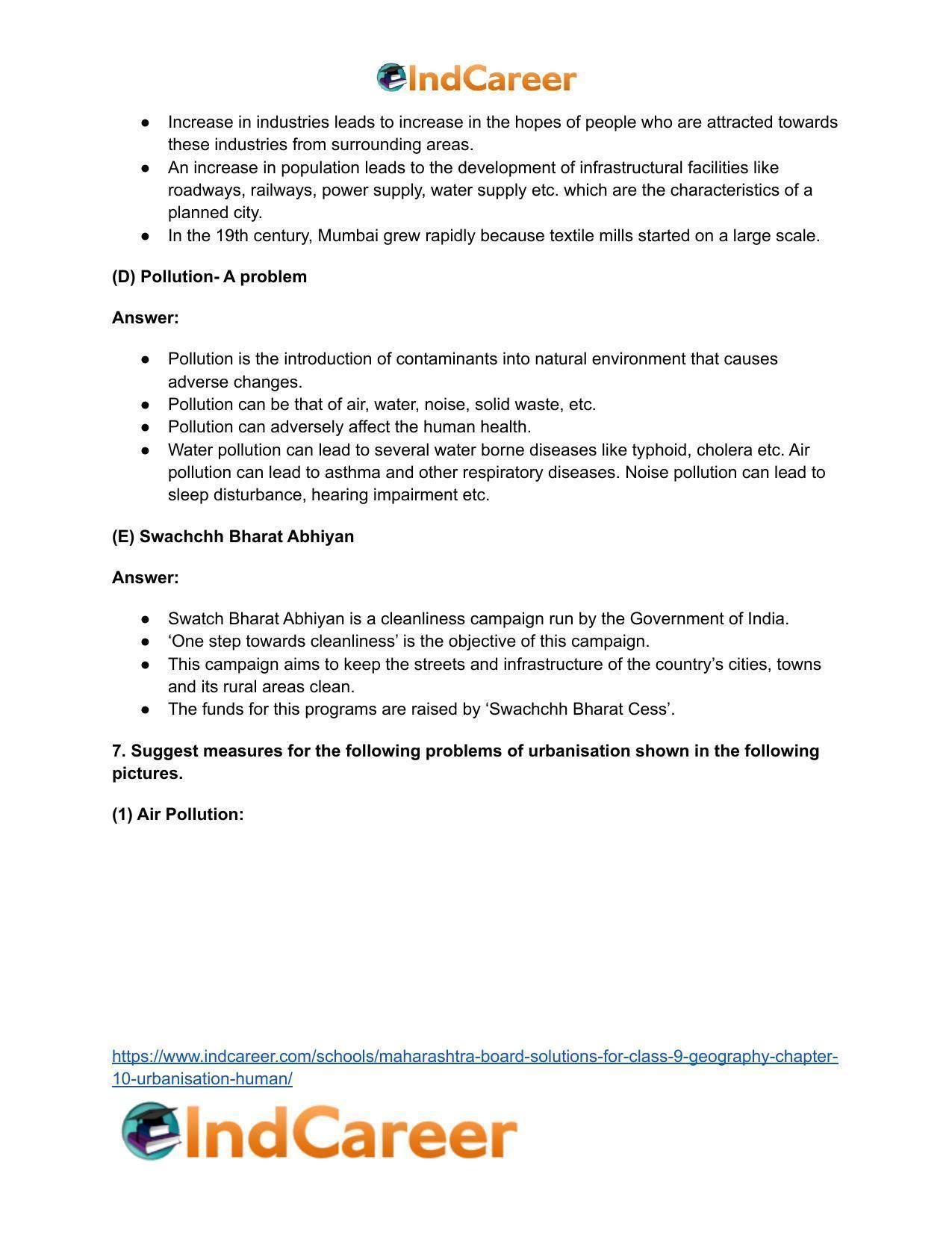 Maharashtra Board Solutions for Class 9- Geography: Chapter 10- Urbanisation Human - Page 9