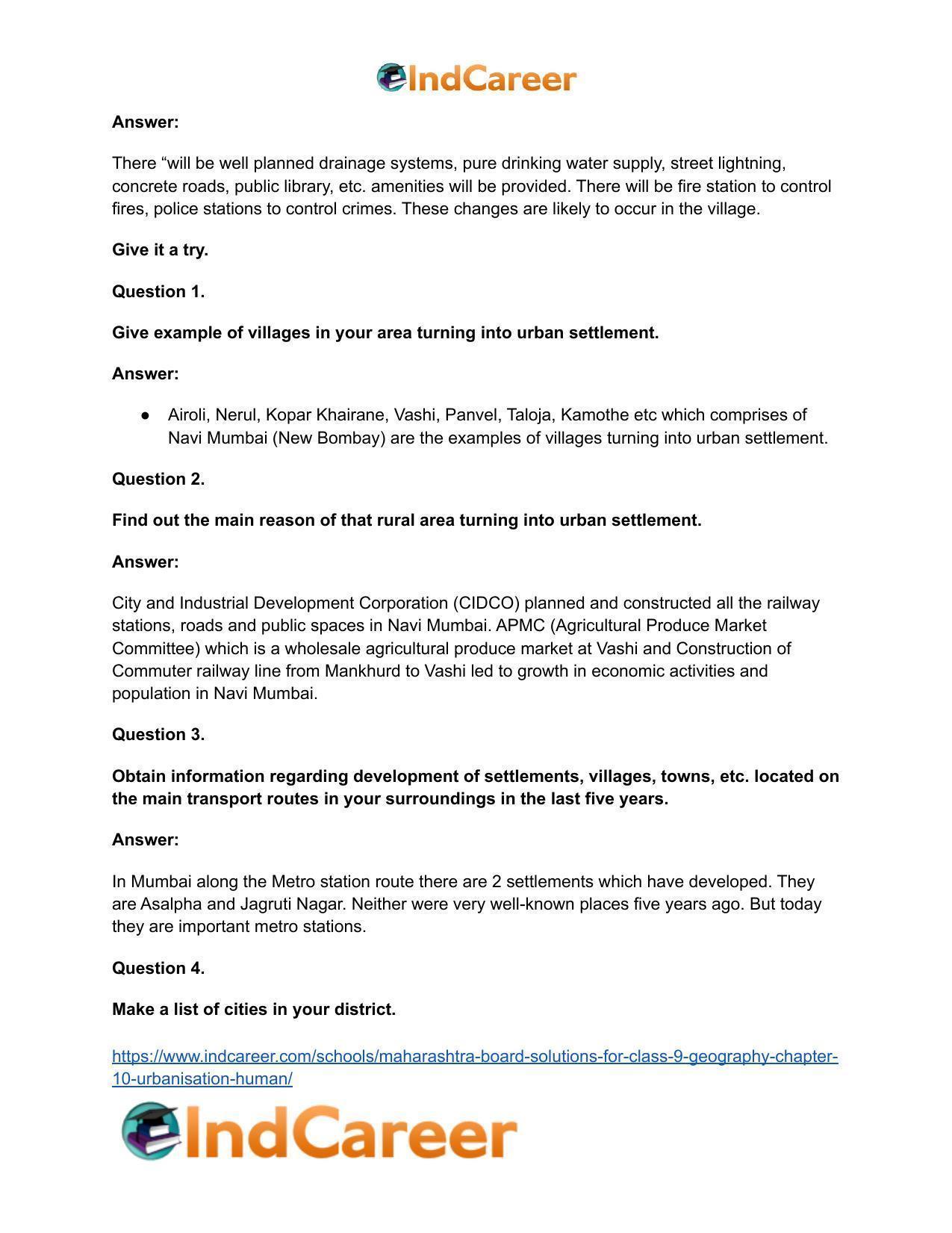 Maharashtra Board Solutions for Class 9- Geography: Chapter 10- Urbanisation Human - Page 13